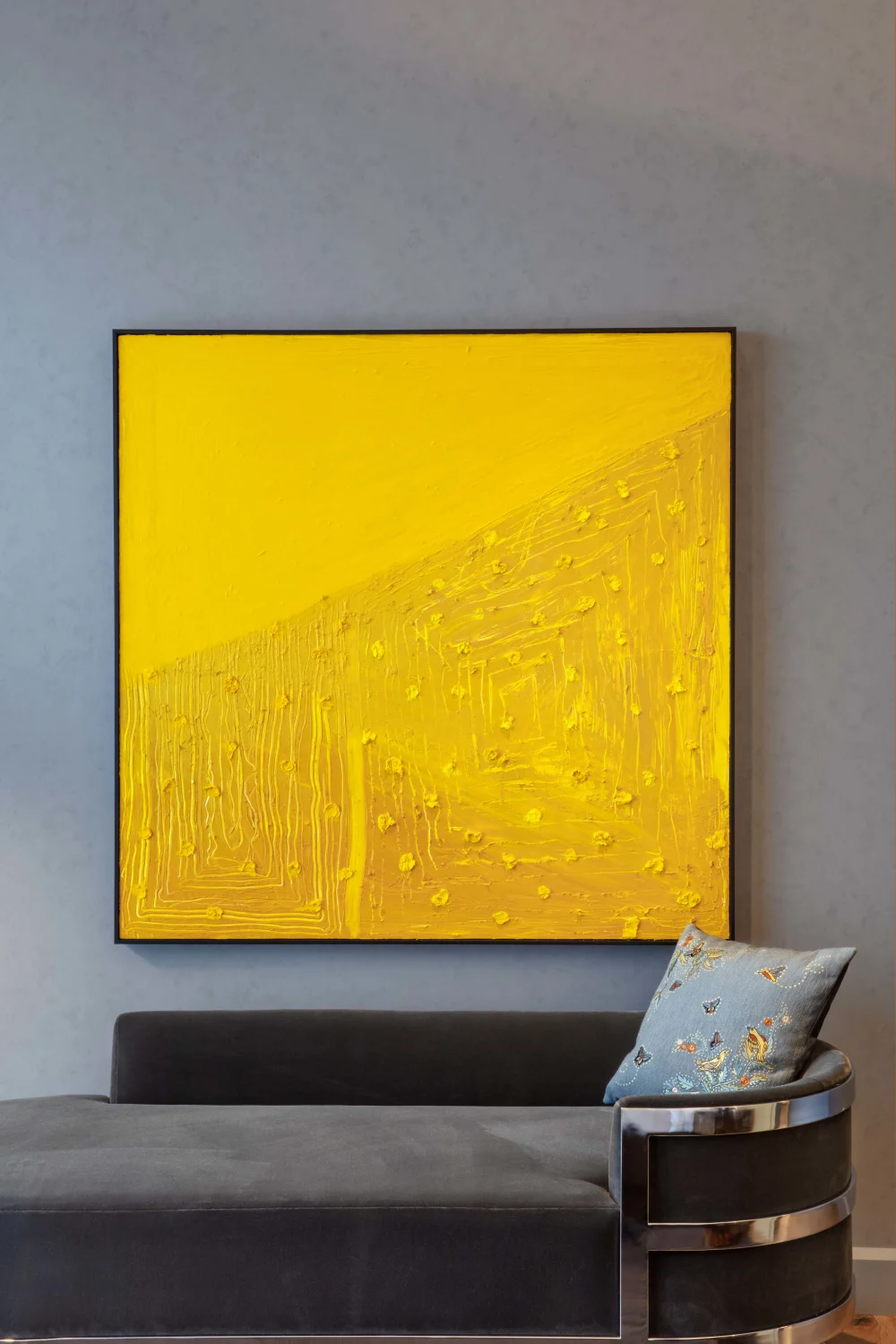 painting, yellow, art, bench