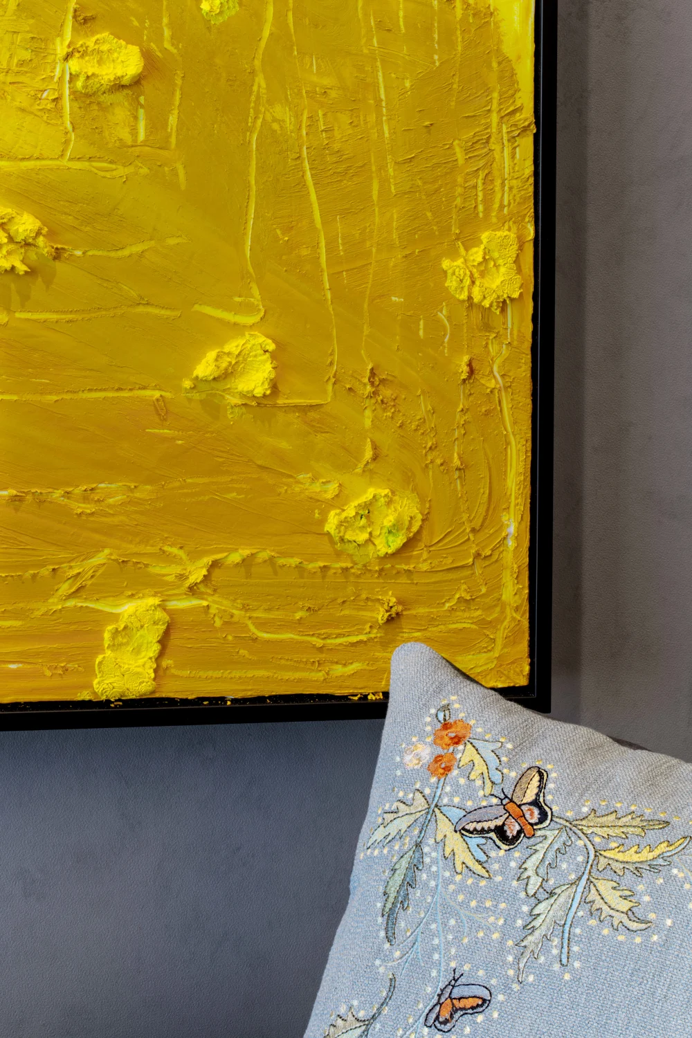 yellow, painting, texture, throw pillow