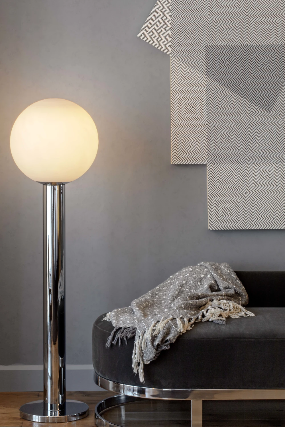 bench, lamp, blanket, art