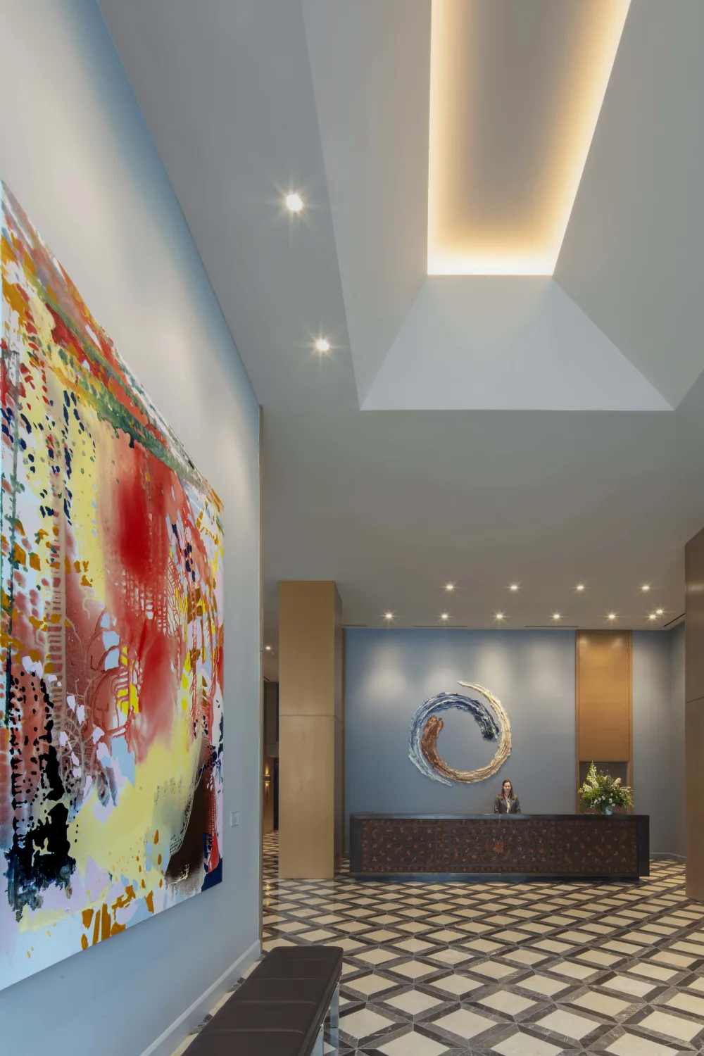 tiling, art, bench, entrance