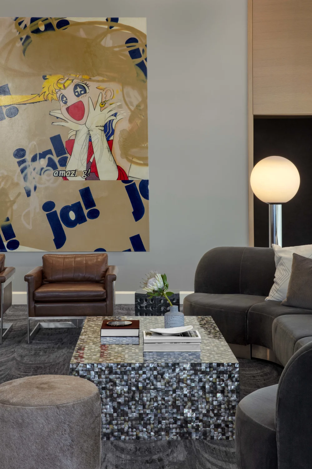 tile, coffee table, cartoon, leather chair, sofa