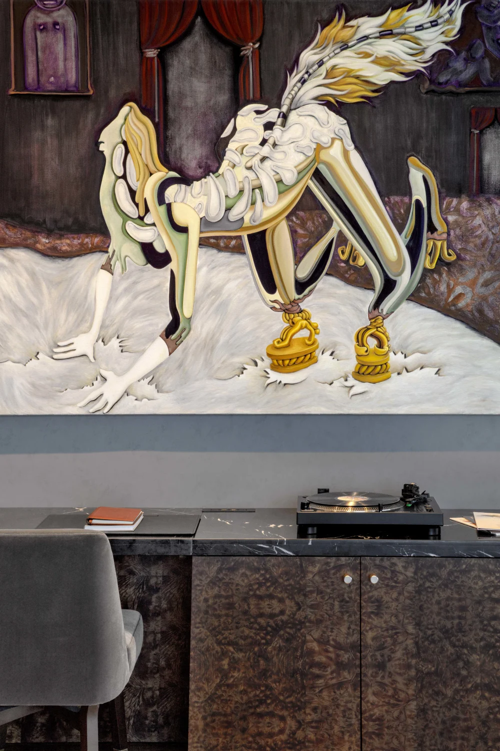 art, painting, desk, velvet, chair