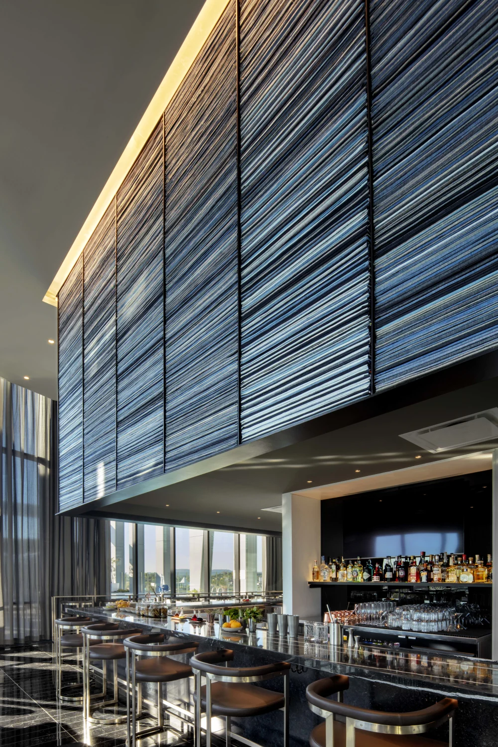bar, stools, pattern, windows