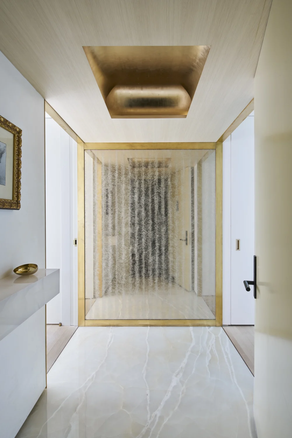 foyer, skylight, marble, gold