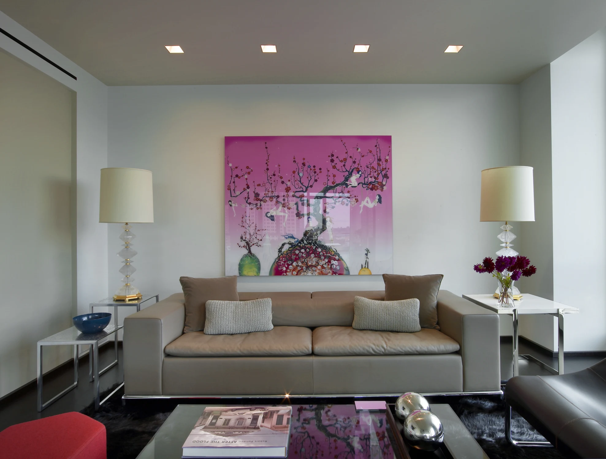DEN, art, sofa, side tables