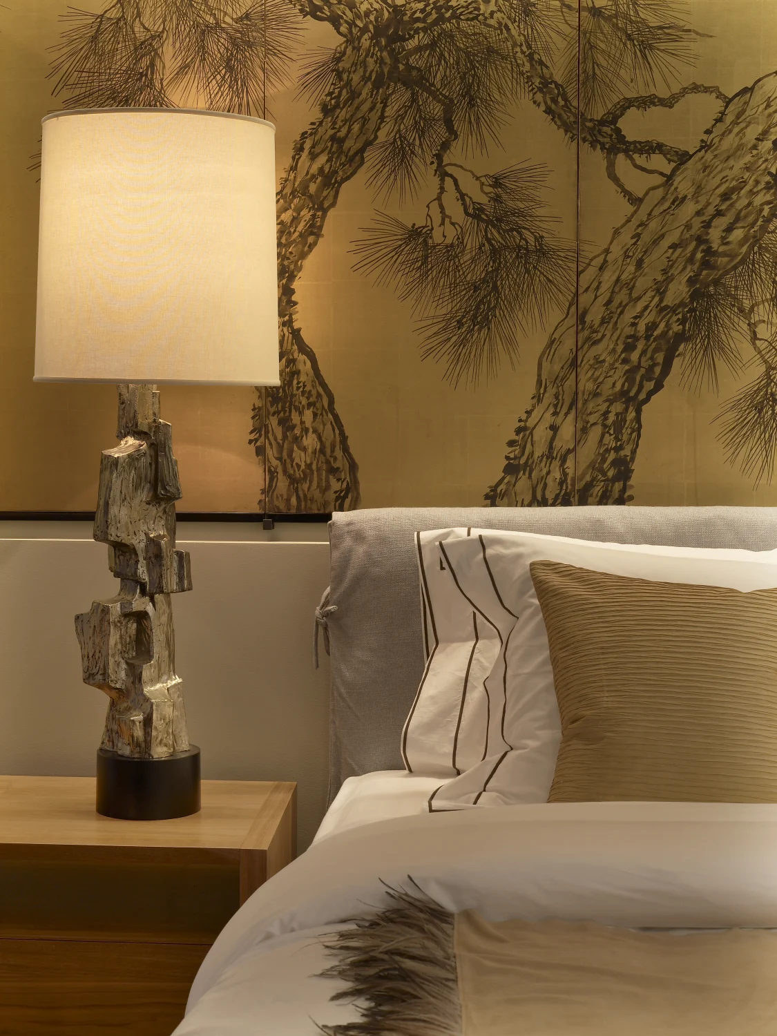 BEDROOM, headboard, lamp, bed