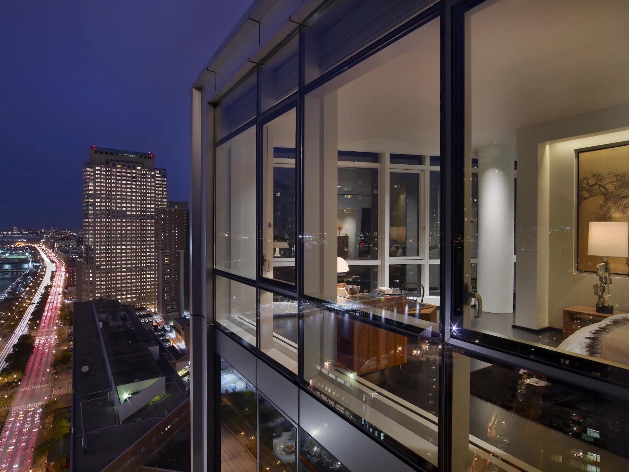 EXTERIOR, windows, night, city skyline