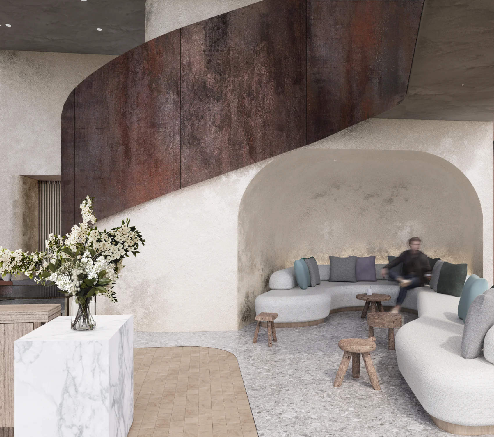 lobby, niche, metal, staircase