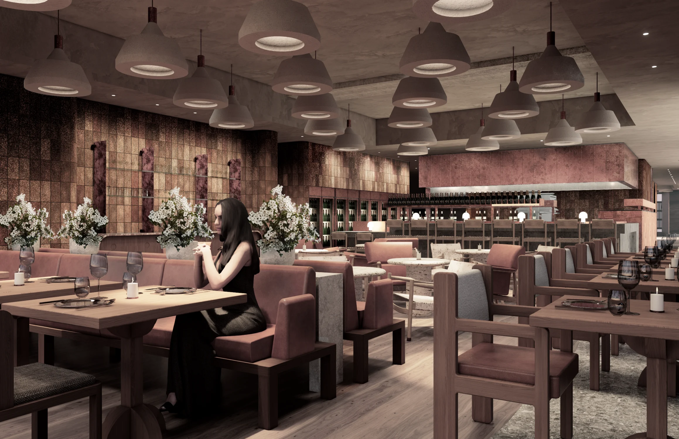 restaurant, tables, lighting