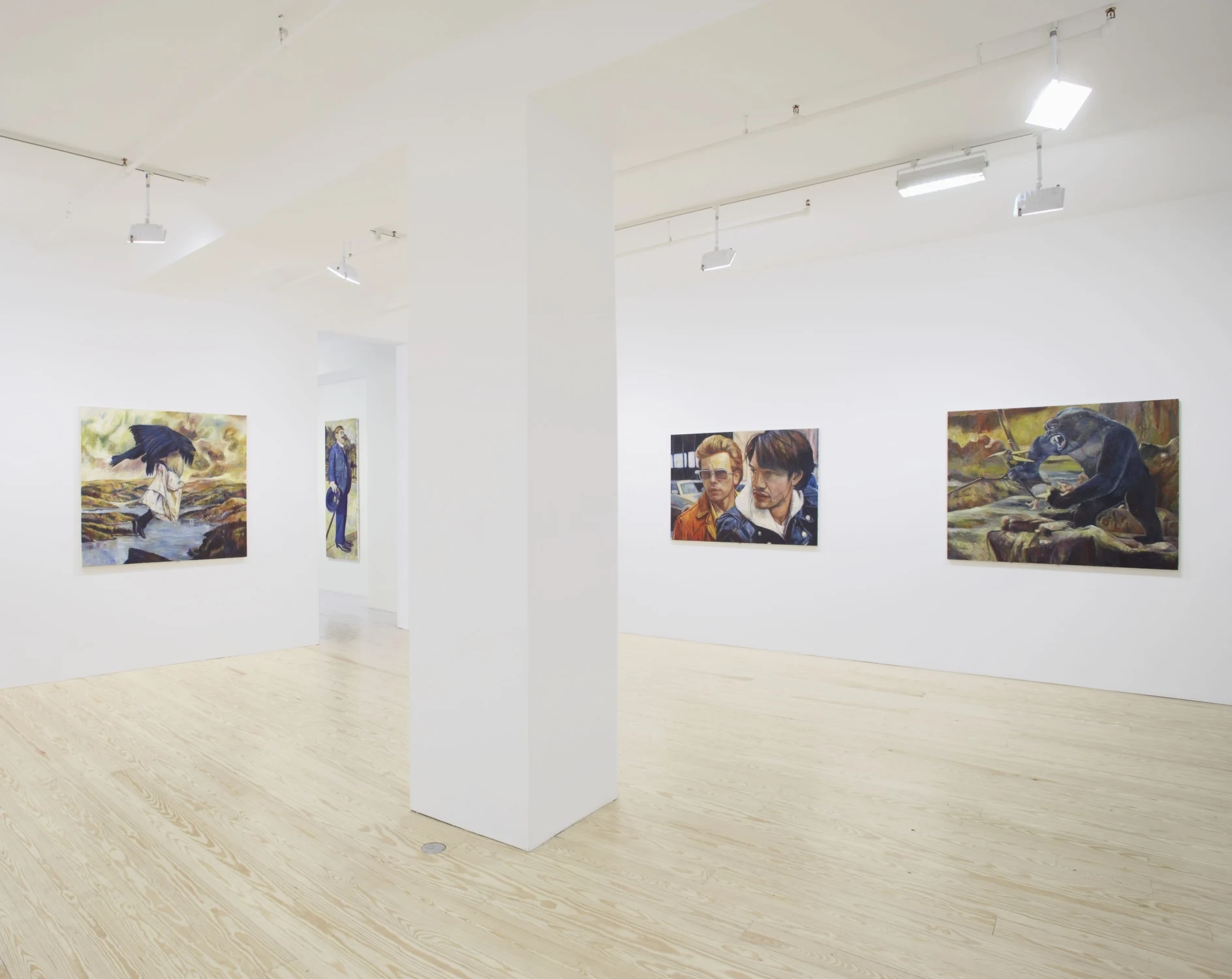 gallery, light wood, column, art