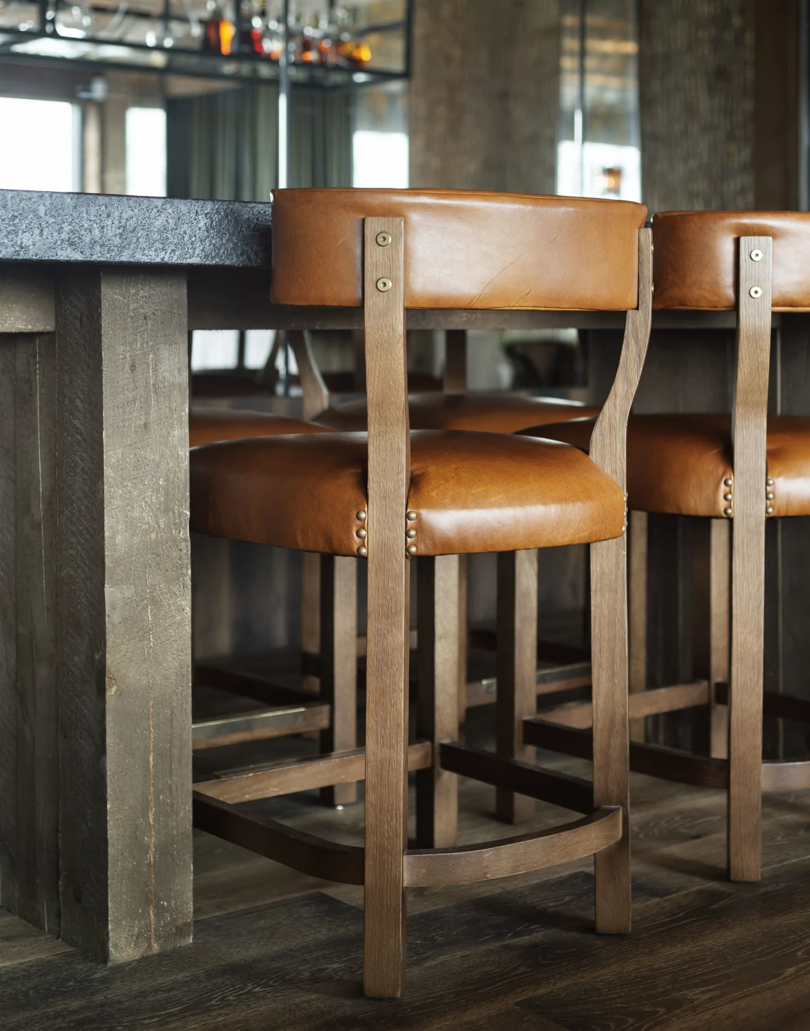 leather, stool, wood, marble