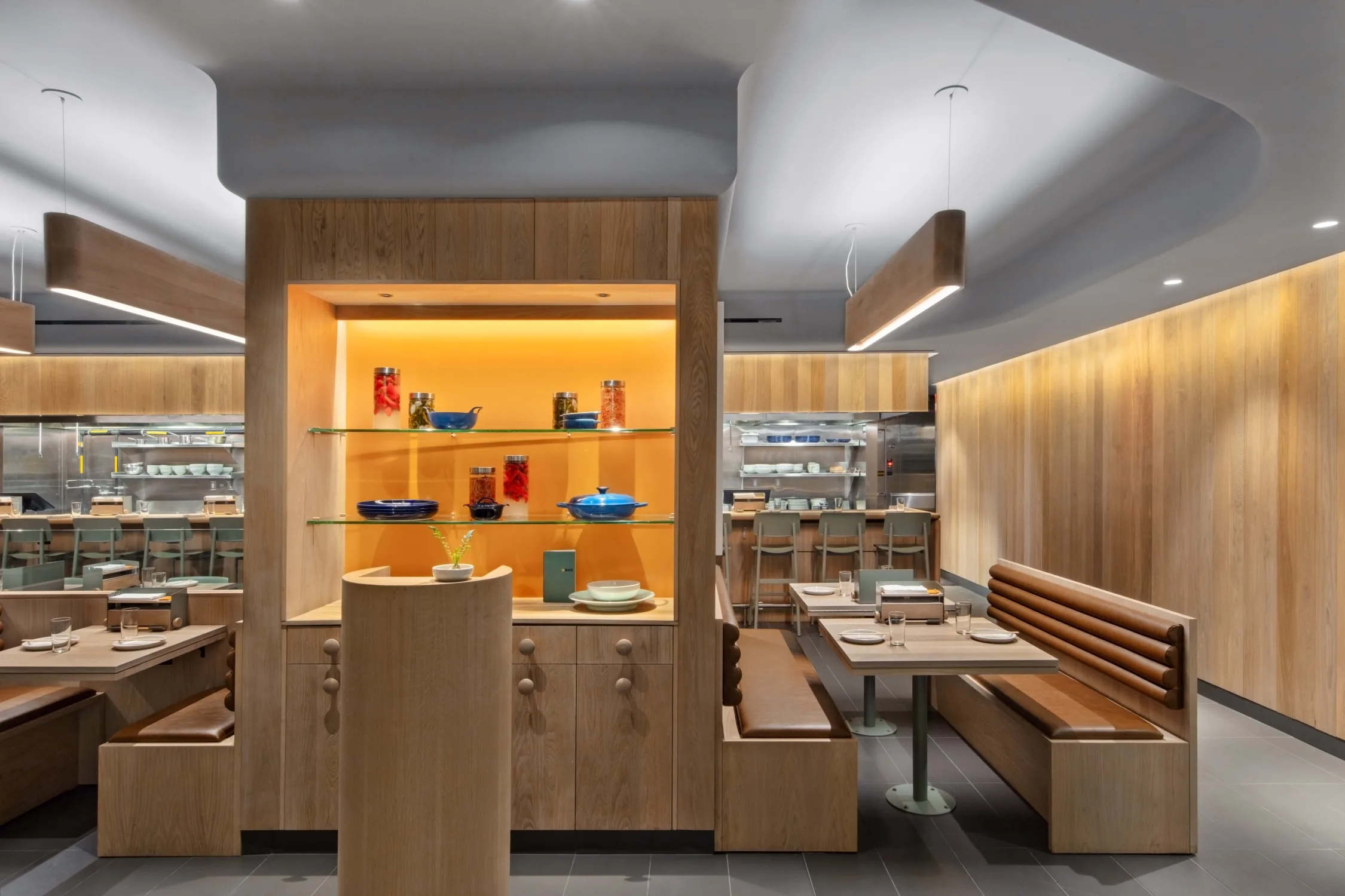 entrances, restaurant, boothes, wood