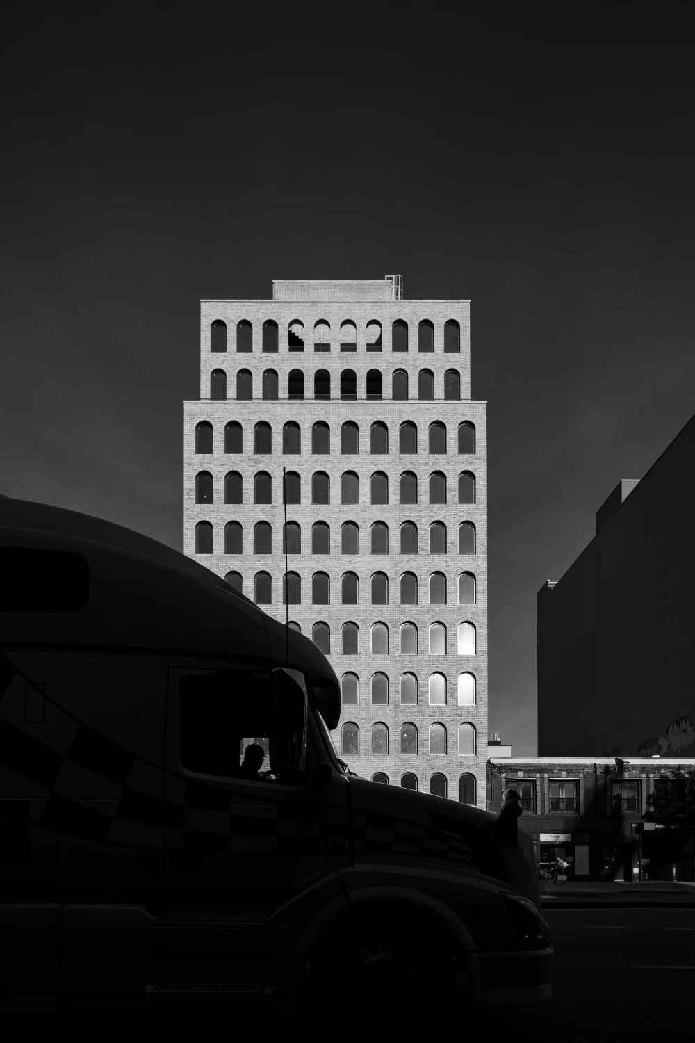 exterior, arched windows, apartment building