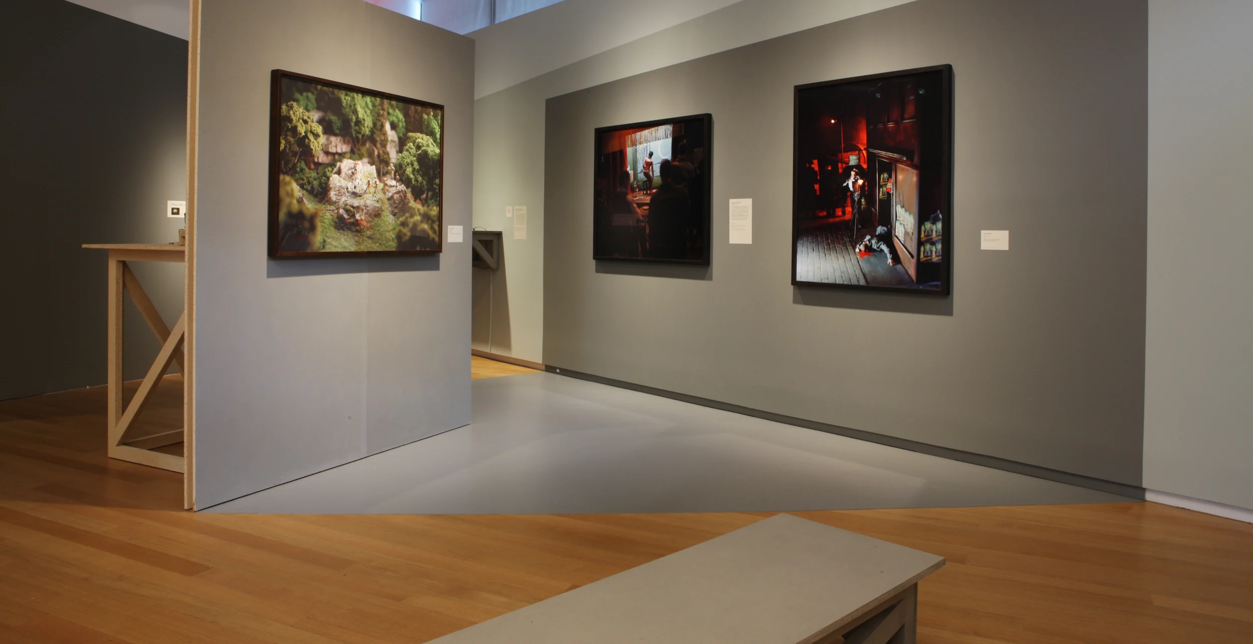 gallery, painting, bench, wood