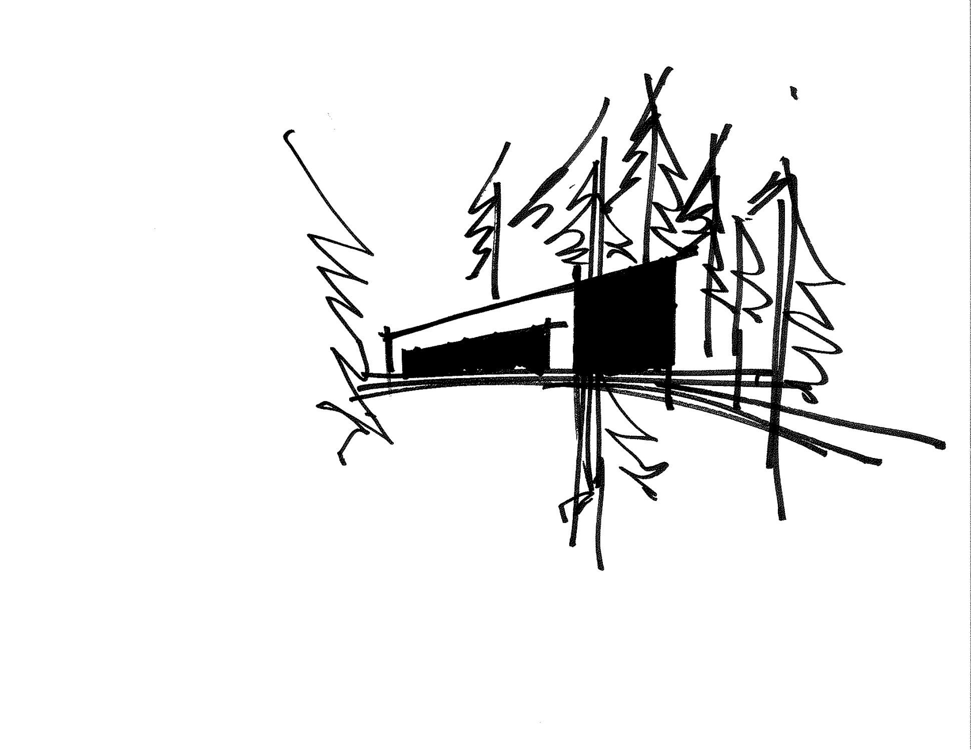 SKETCH, trees, black and white, house