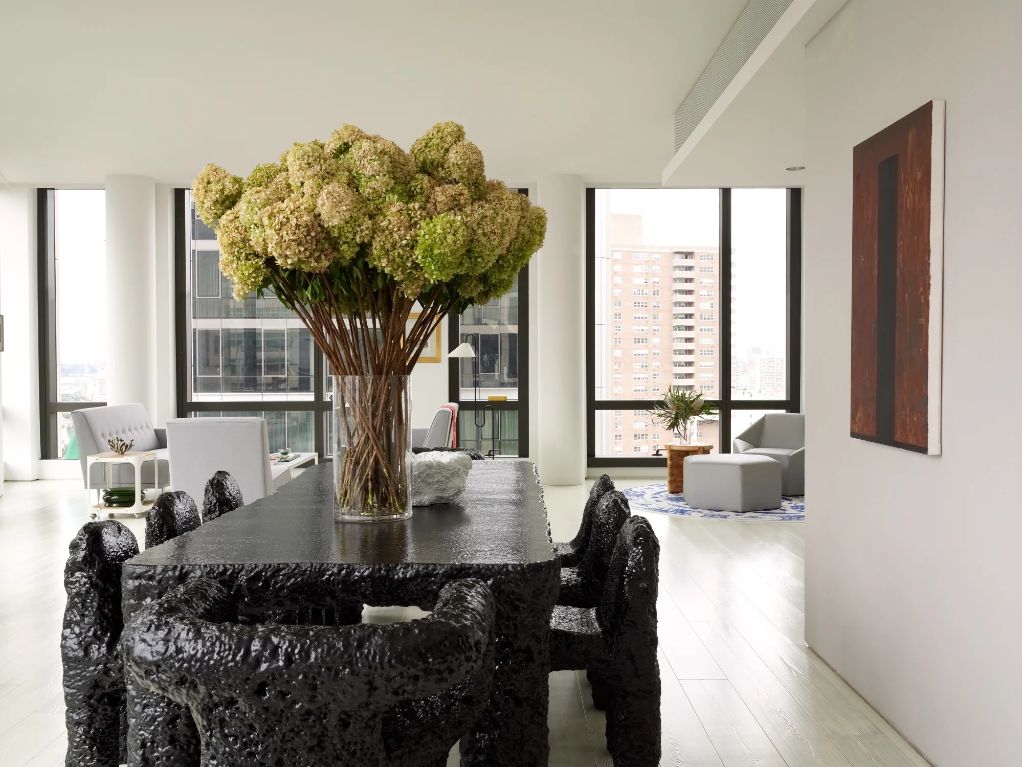 DINING ROOM, texture, flowers, windows, vase, windows, white, black, art