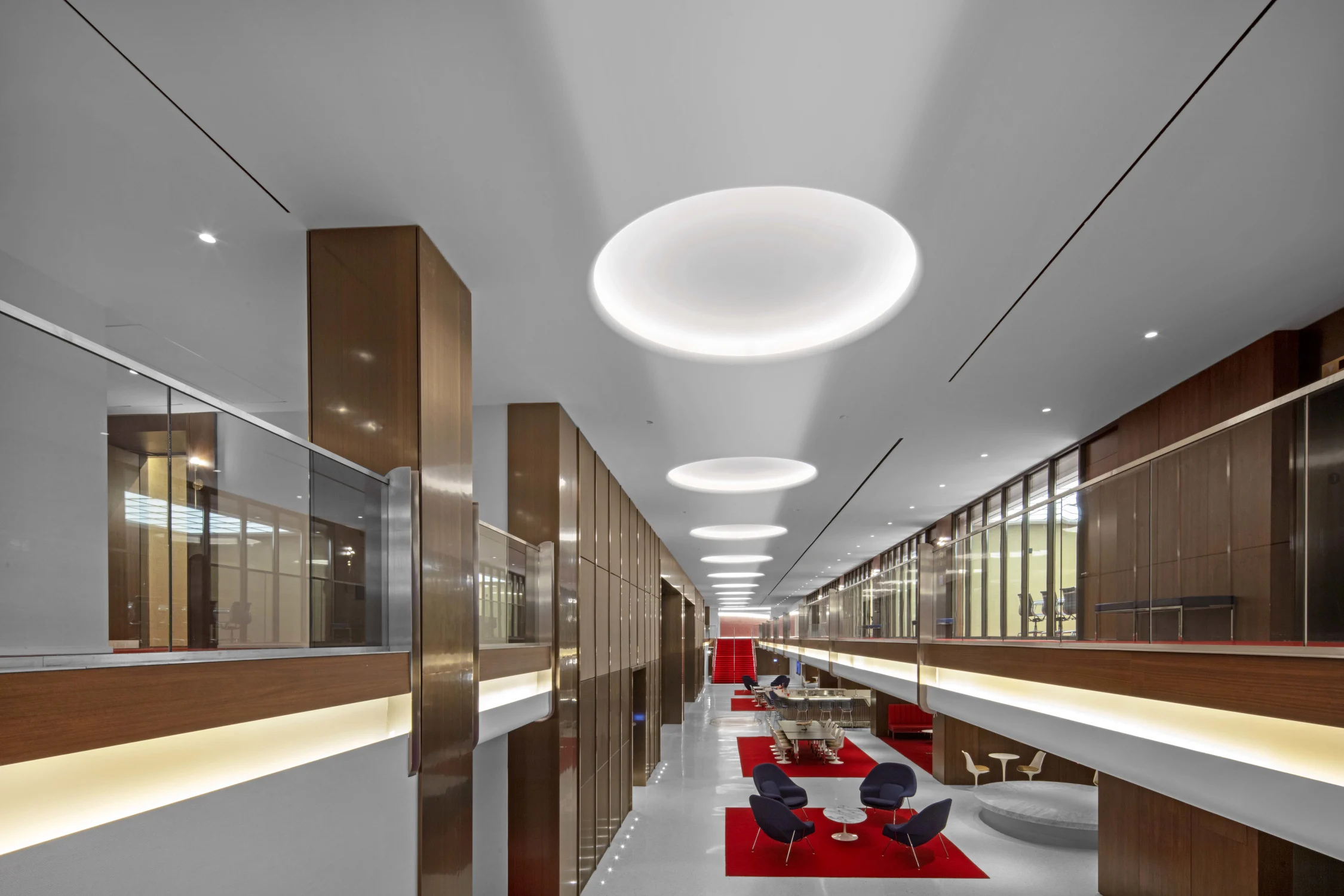 SEATING, overlook, glass railing, corridor