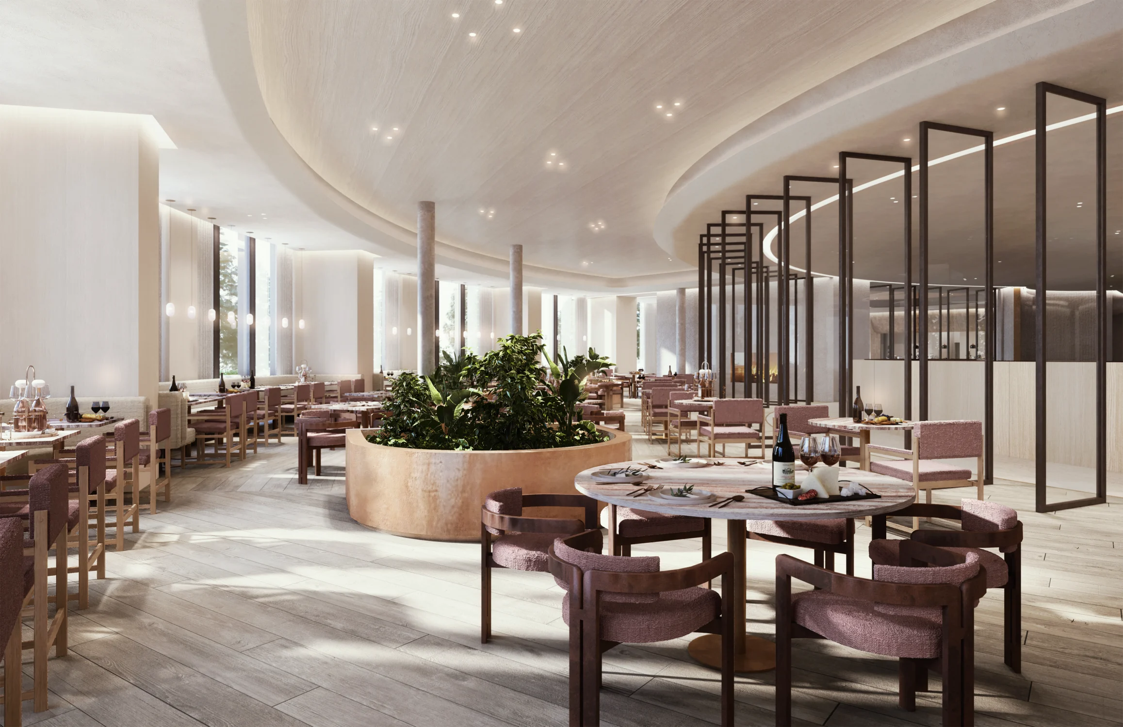 restaurant, hotel, glass, plants