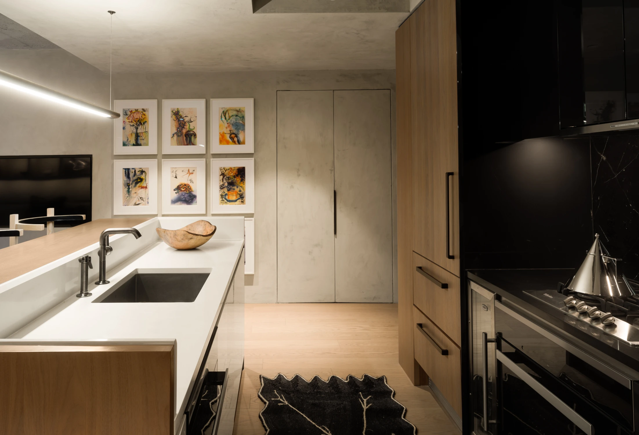 kitchen, sink, range, cabinets, plaster