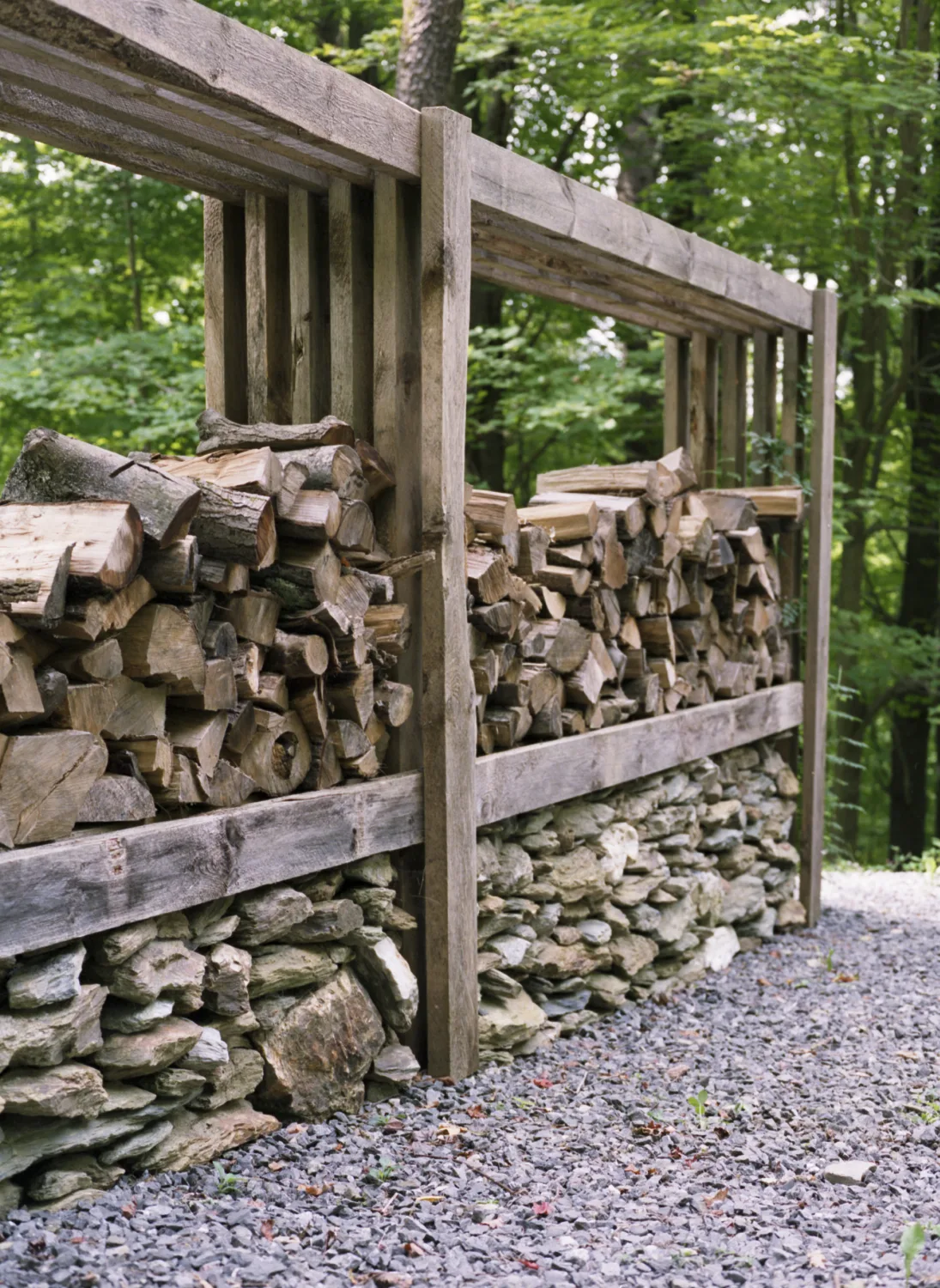 wood pile, firewood, rock path