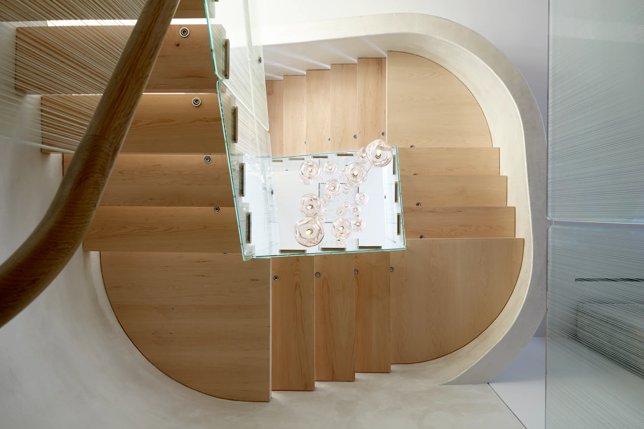 STAIR, chandelier, glass, overhead view
