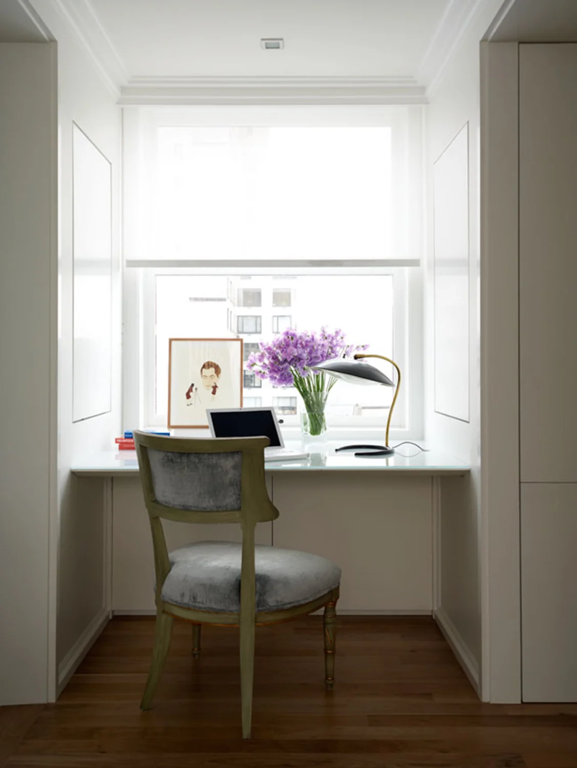 DESK, window, chair, cabinets