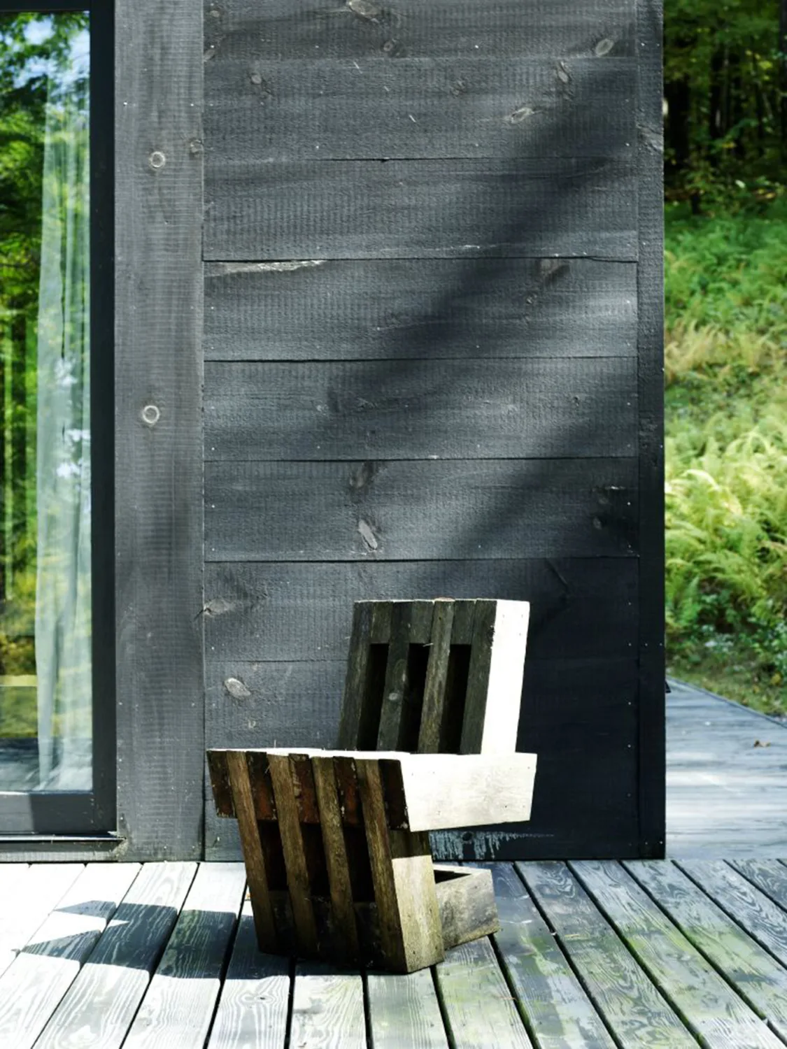 deck, wood chair, exterior, black wood