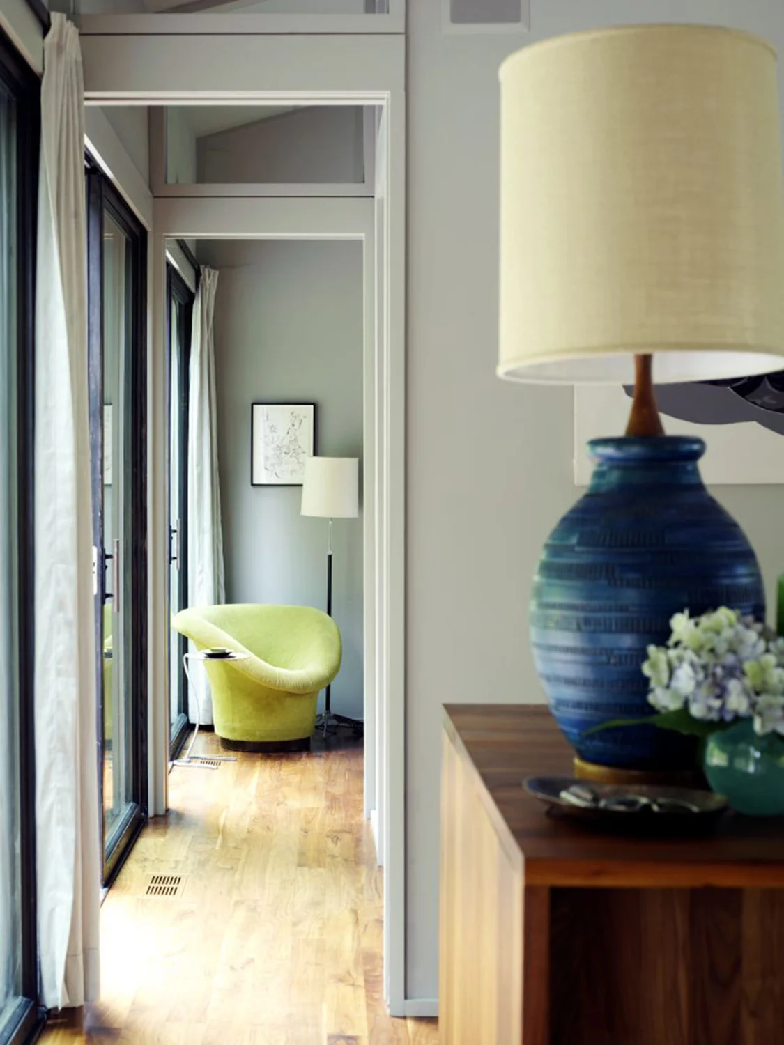 corridor, doorway, armchair, lamp