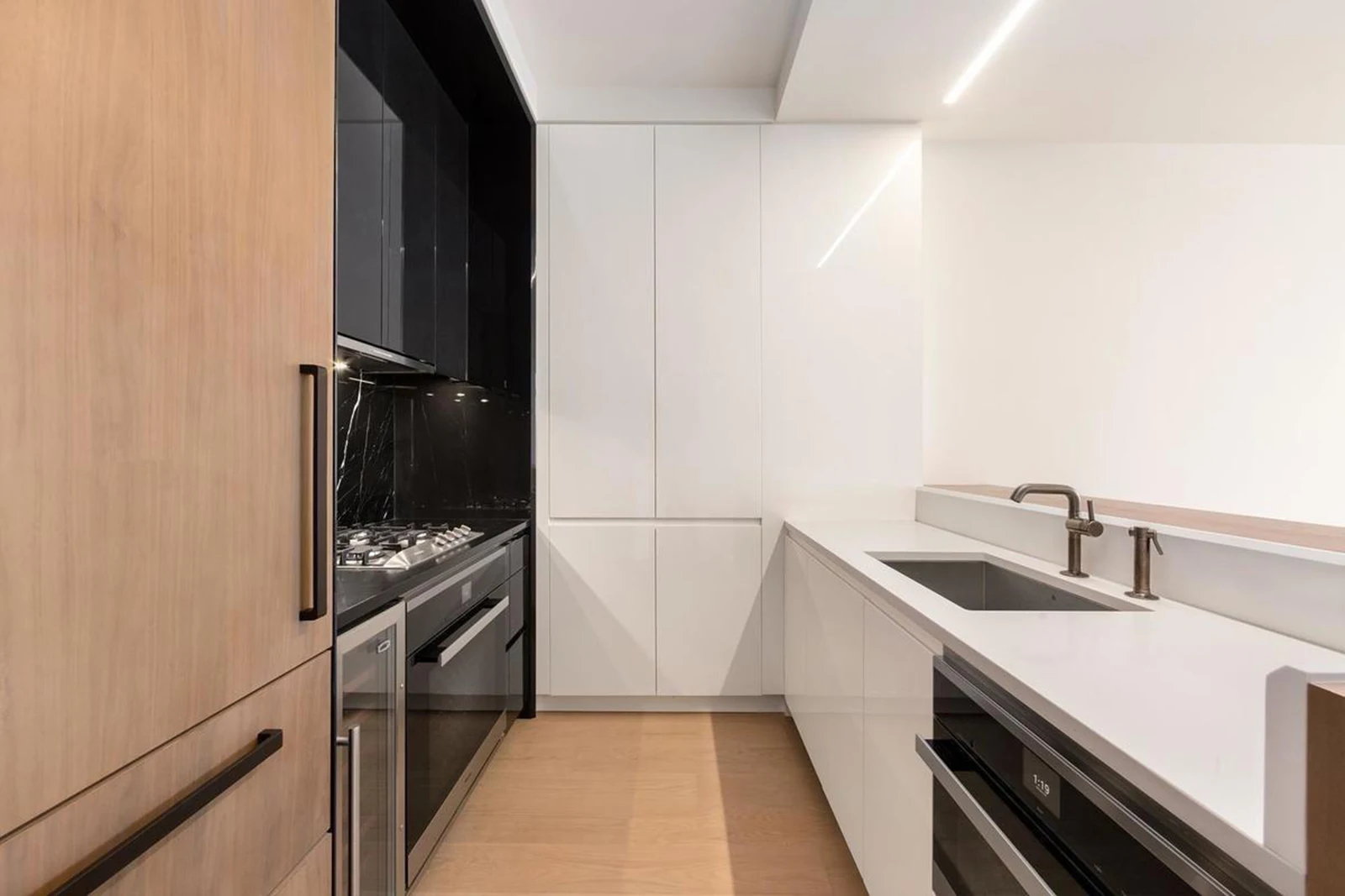 kitchen, sink, faucet, walnut, black, white