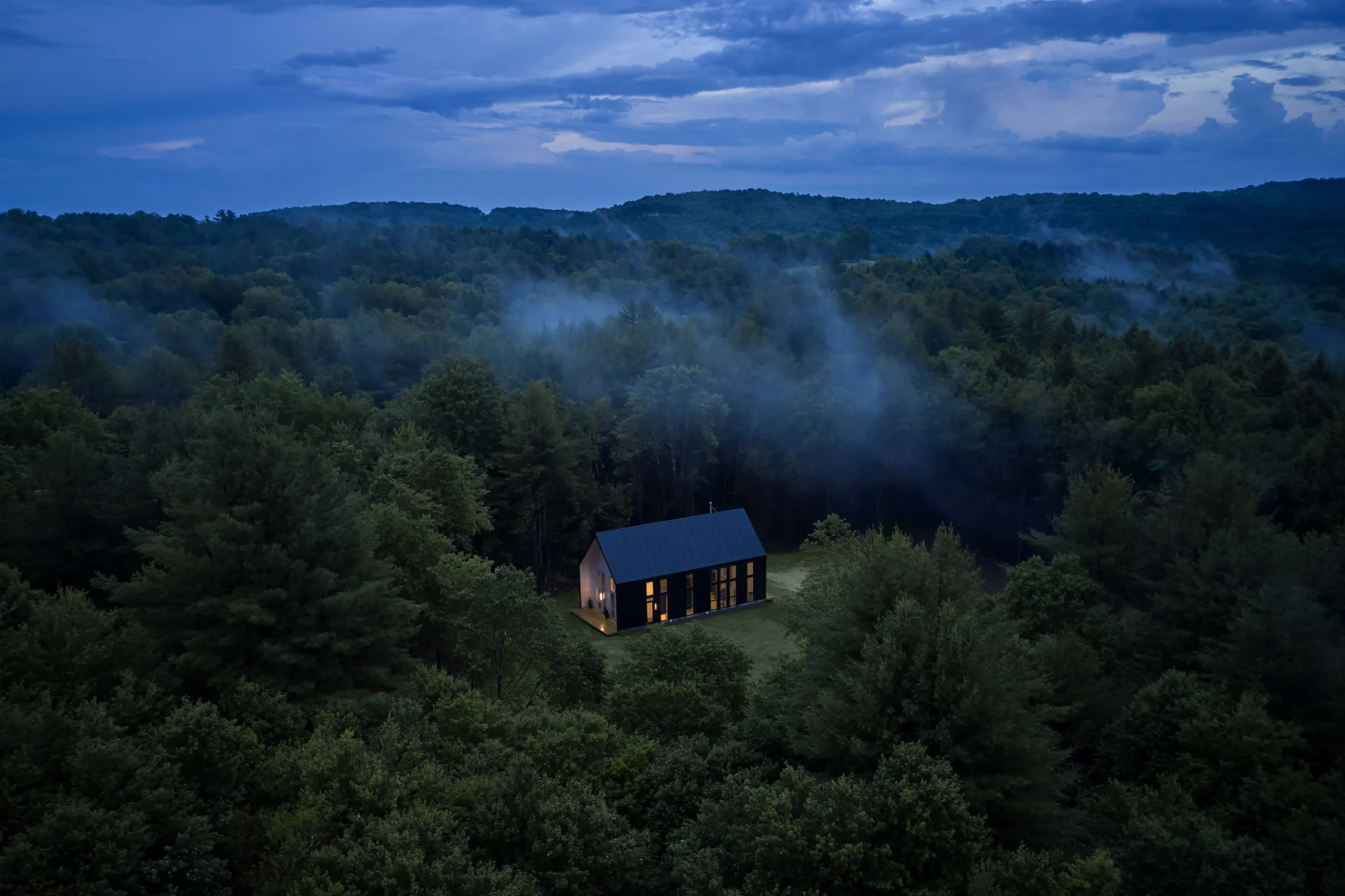 aerial, house, black, forest, exterior