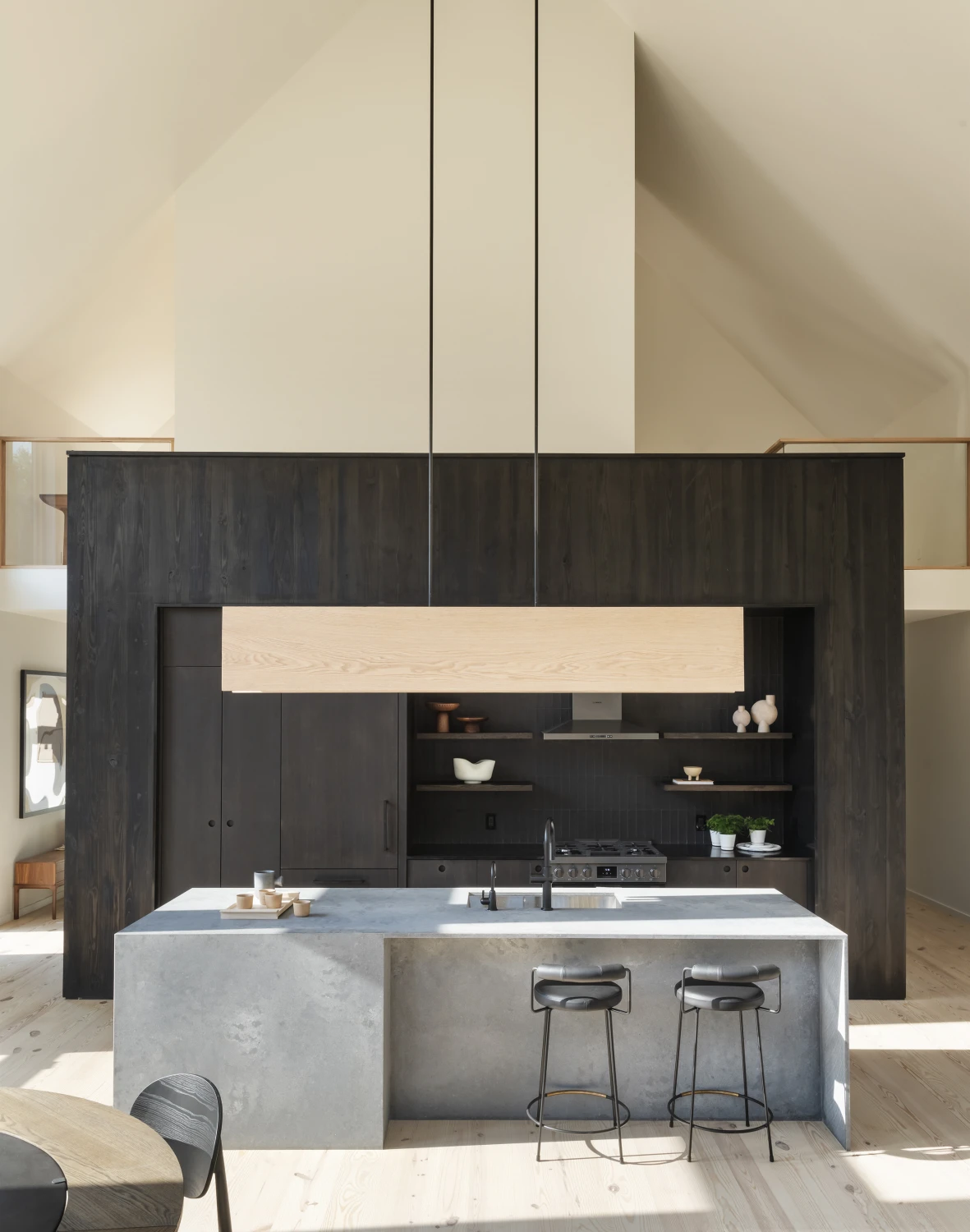 kitchen, dark wood, bar, counter, stool