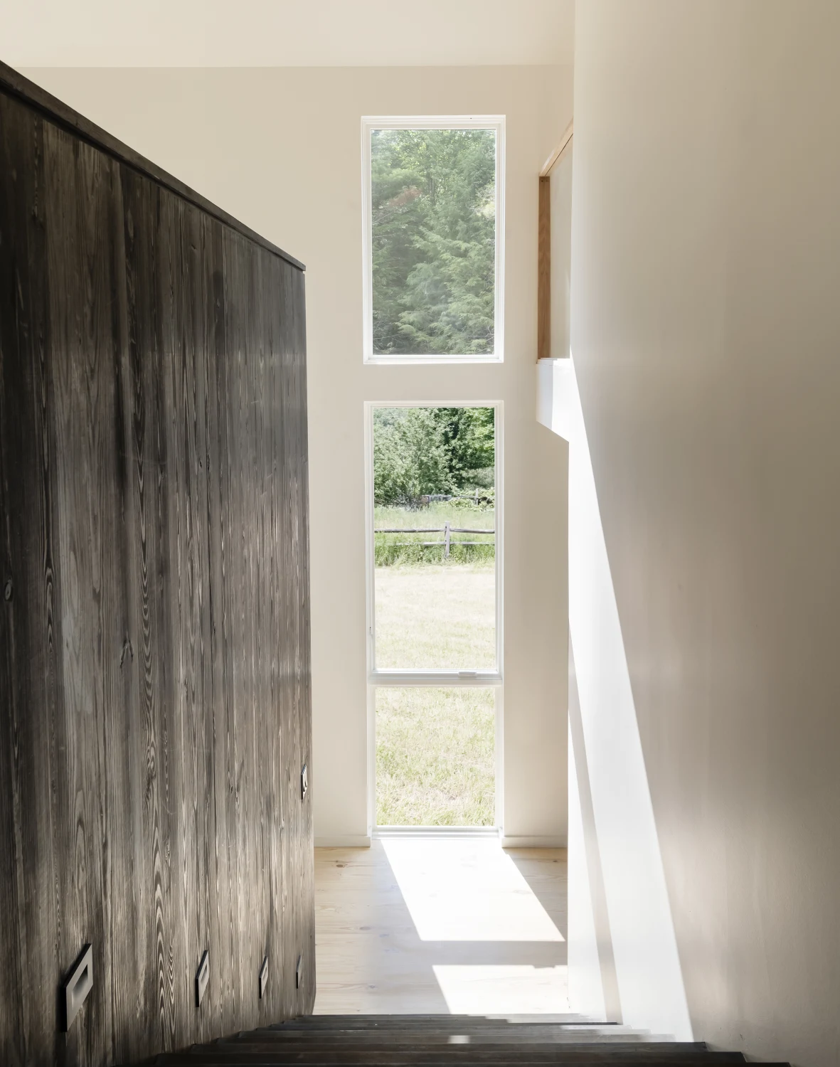 stairs, dark wood, white