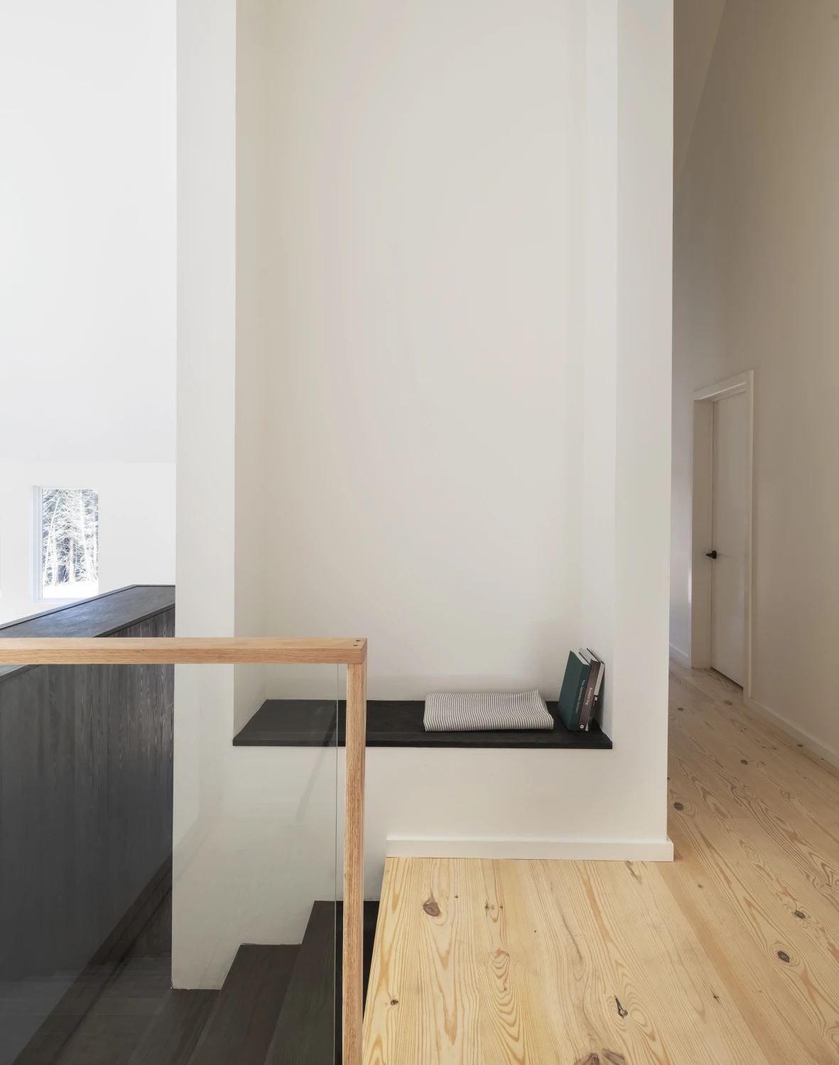 nook, niche, bench, stairs, wood, books