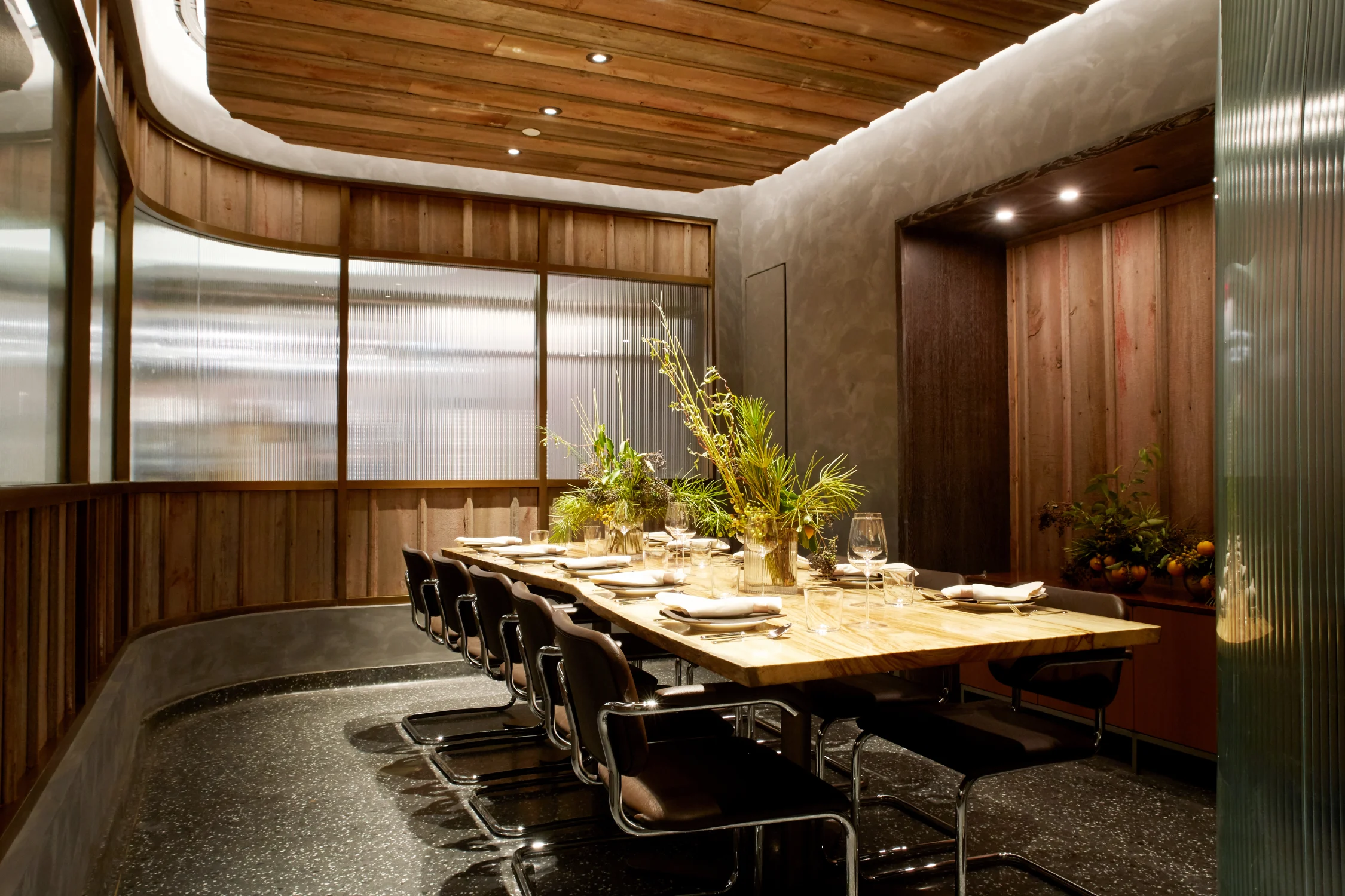 private, wood, interior, dining, restaurant, plants