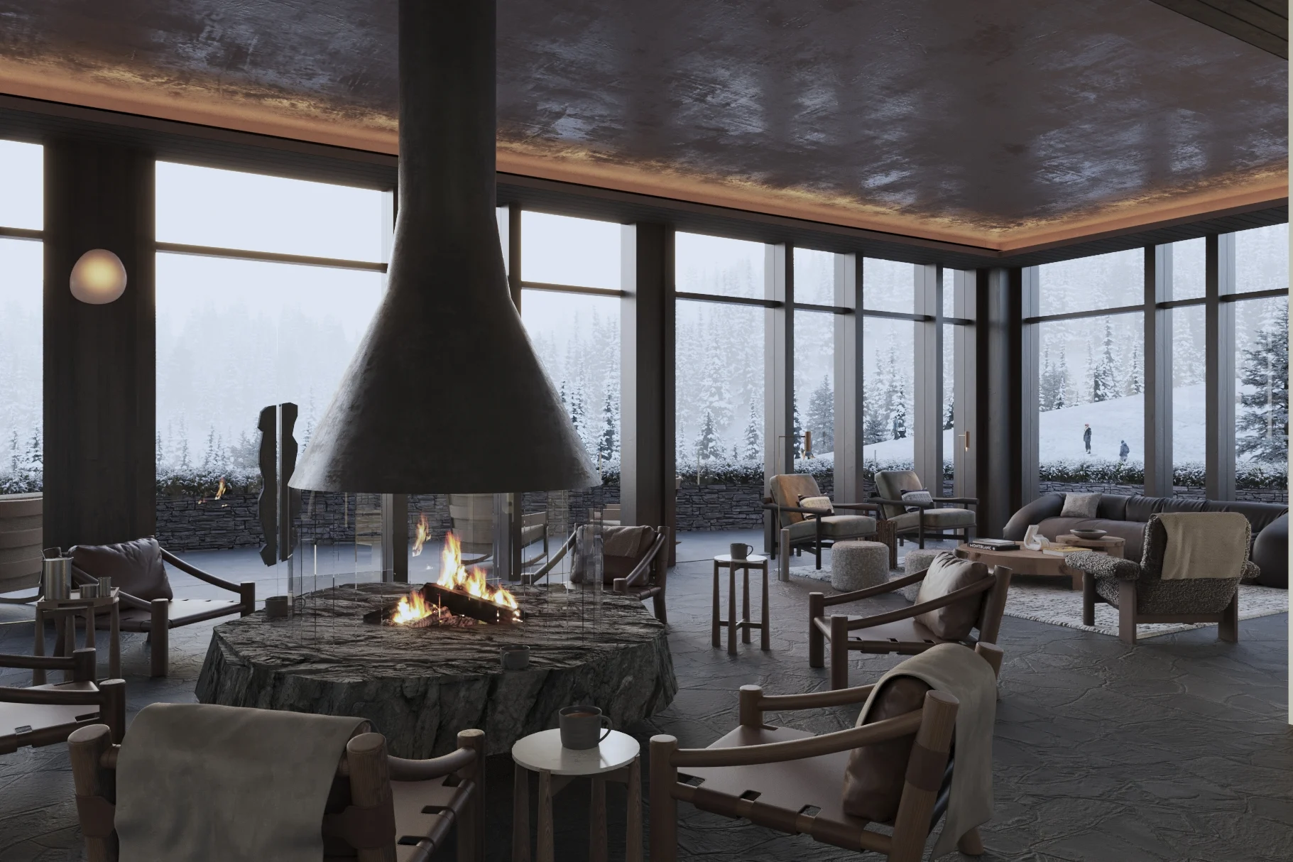 fireplace, seating, lounge, chair, lodge, wood, stone flooring, chimney, views