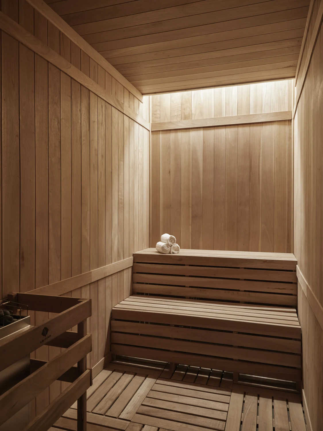 sauna, bench, steam room, wood, slats, natural light