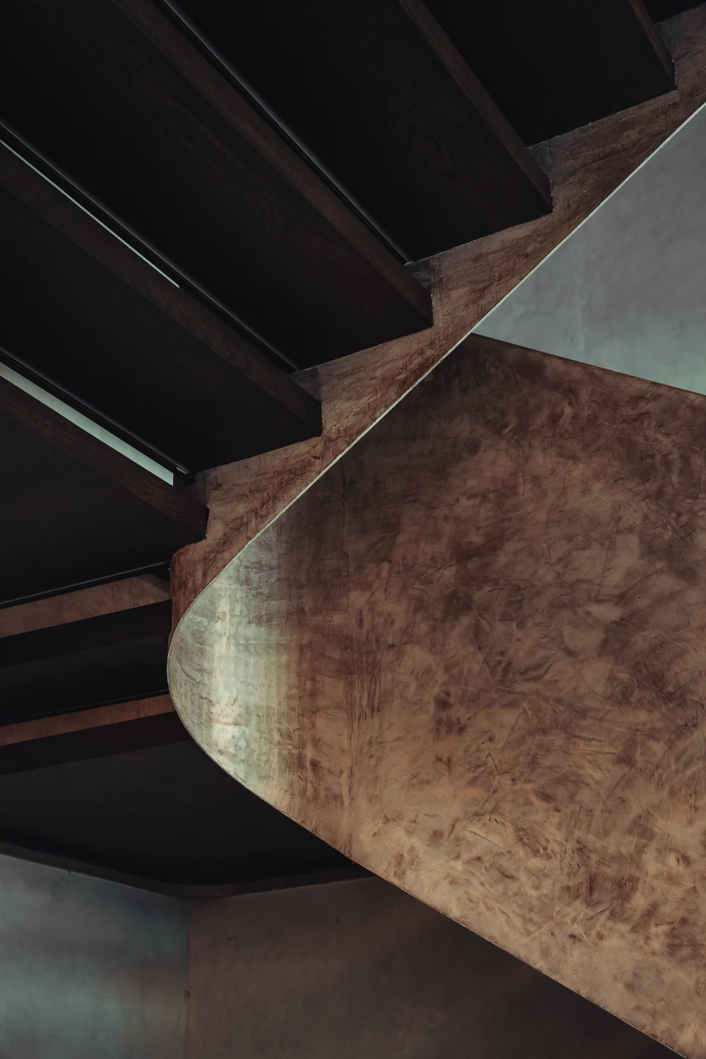 stair, detail, curved, metal, railing
