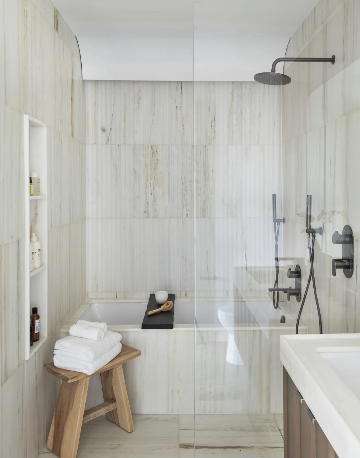 bathroom, white, marble, shower, tub
