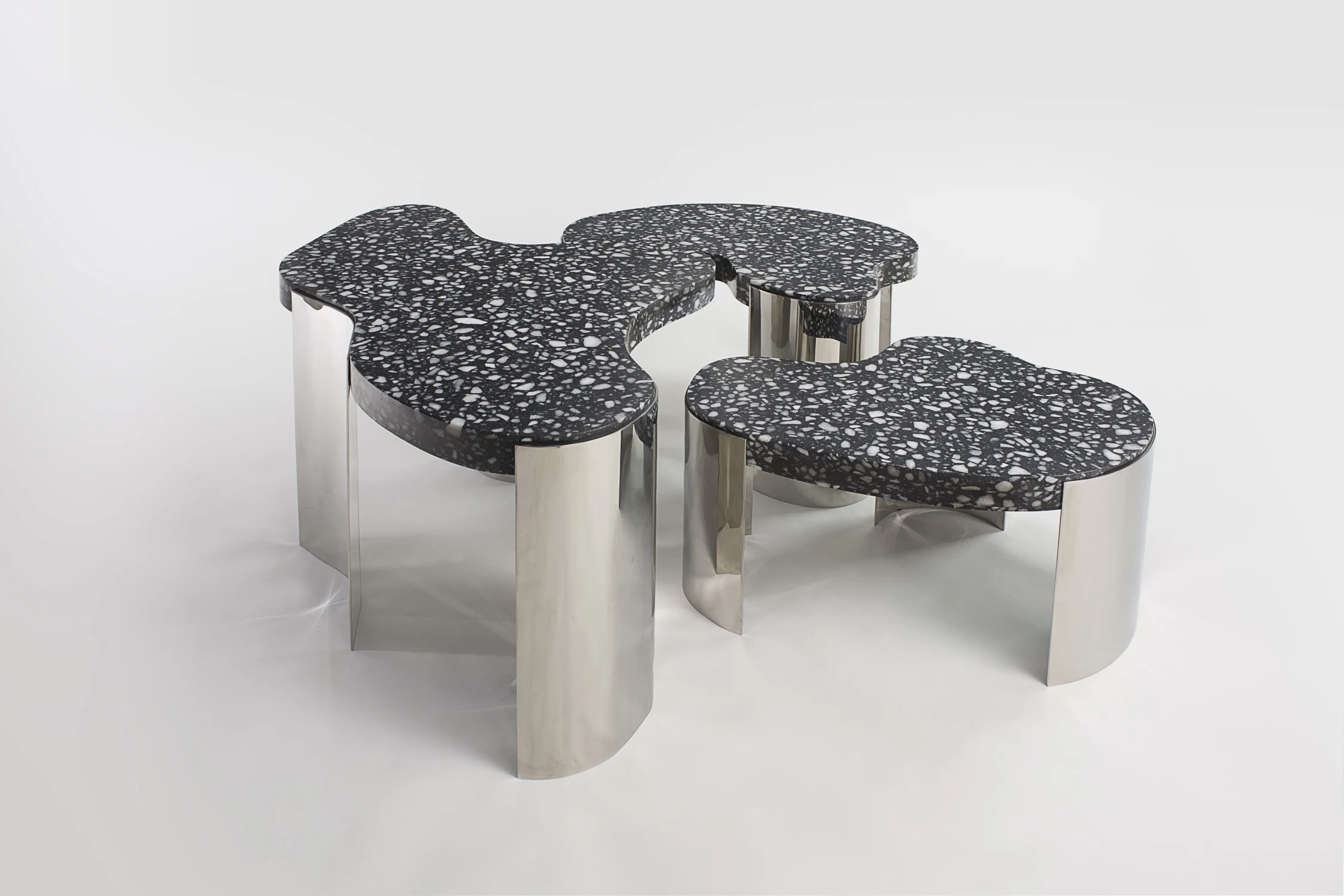 TABLES, NESTED, TERRAZZO, ORGANIC, METAL, POLISHED