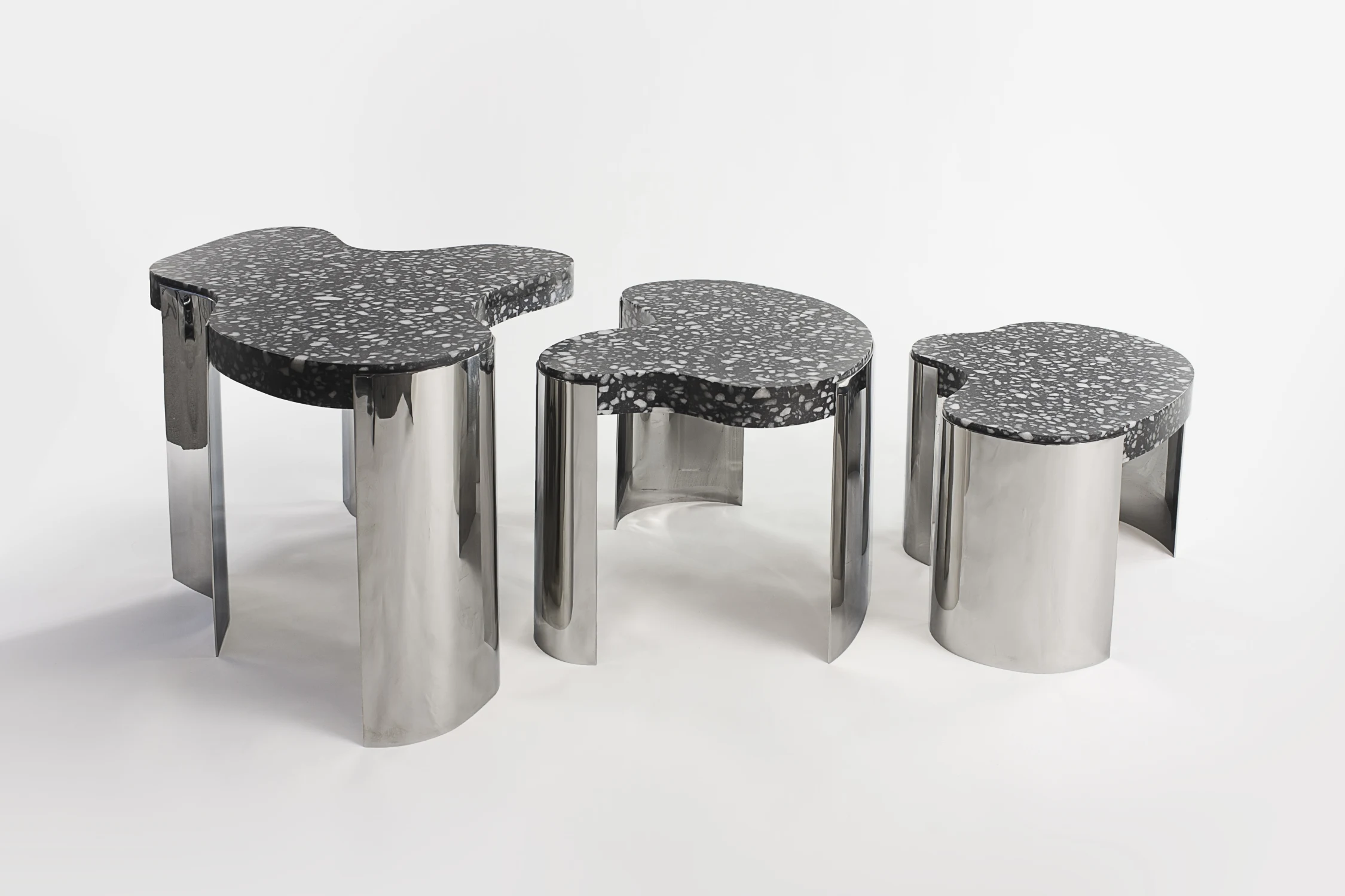 TABLE, SIZES, TERRAZZO, ORGANIC, METAL, POLISHED