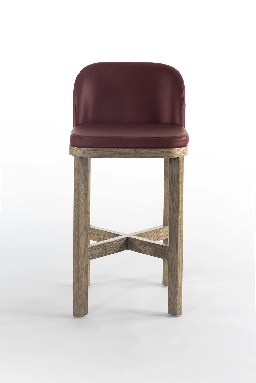 BARSTOOL, FRONT, RED, LEATHER, OAK