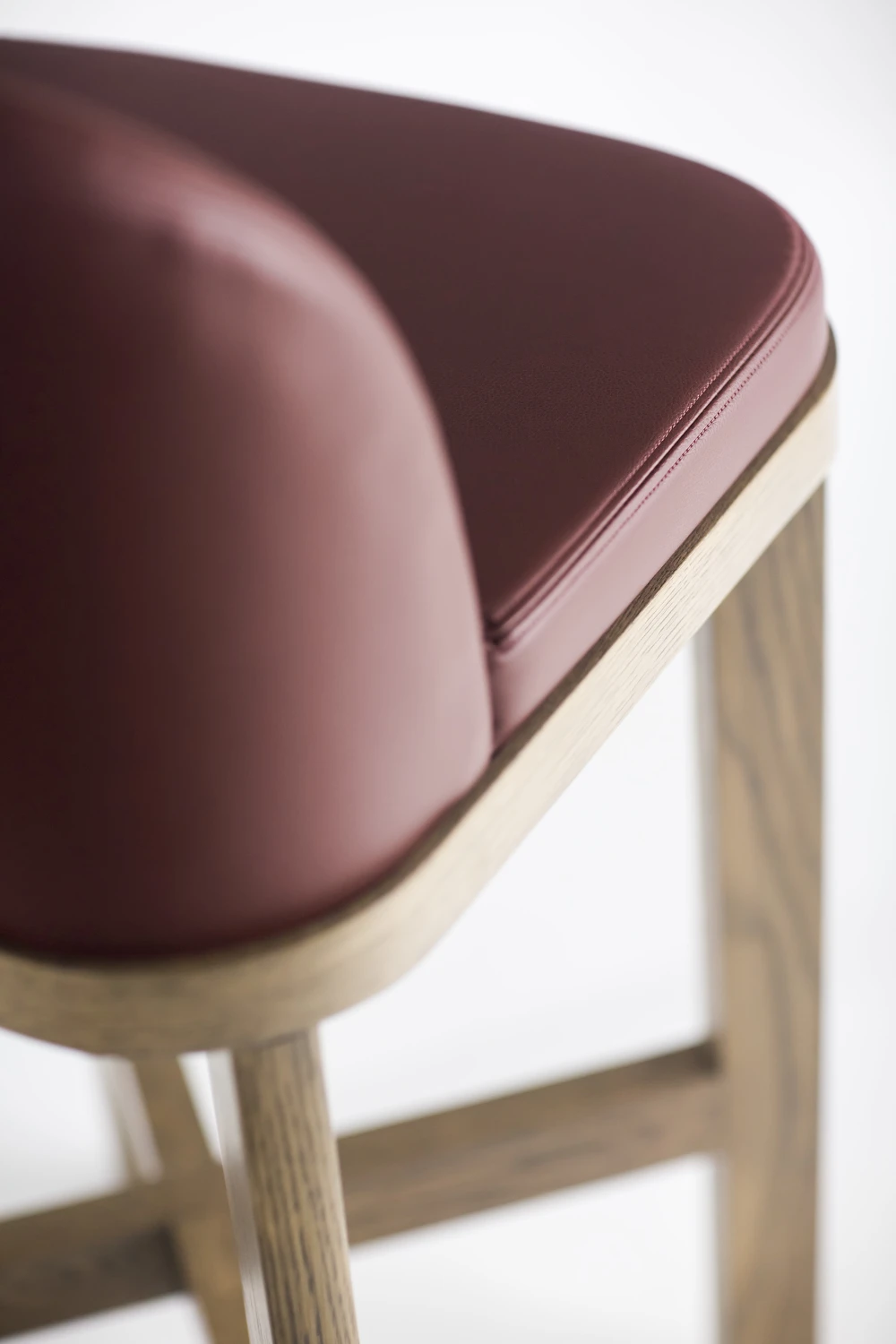 BARSTOOL, RED, DETAIL, LEATHER, OAK