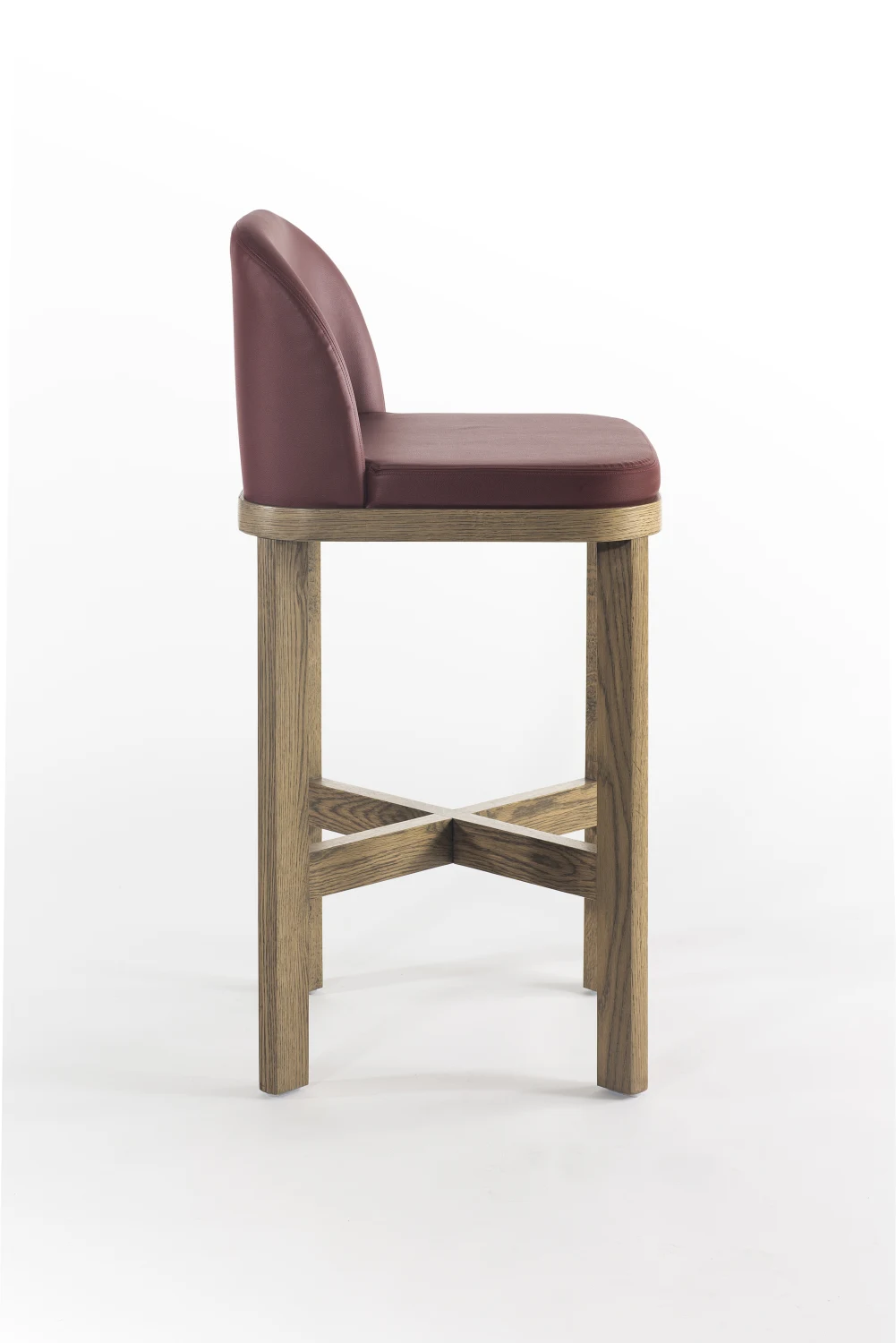 BARSTOOL, SIDE, RED, LEATHER, OAK