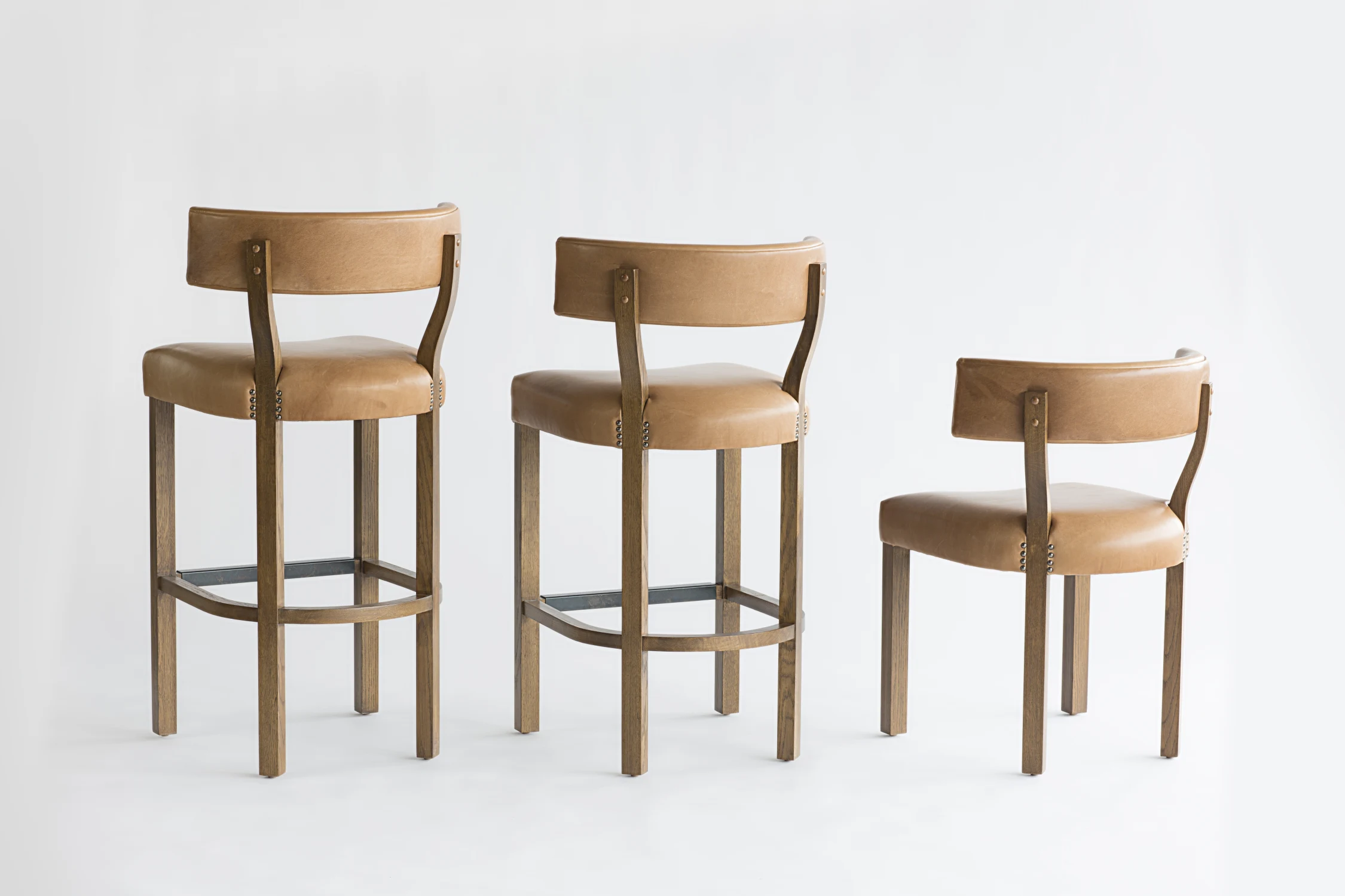 SIZES, BACL, LEATHER, WOOD, STOOL, CHAIR, LEATHER, EXPOSED HARDWARE