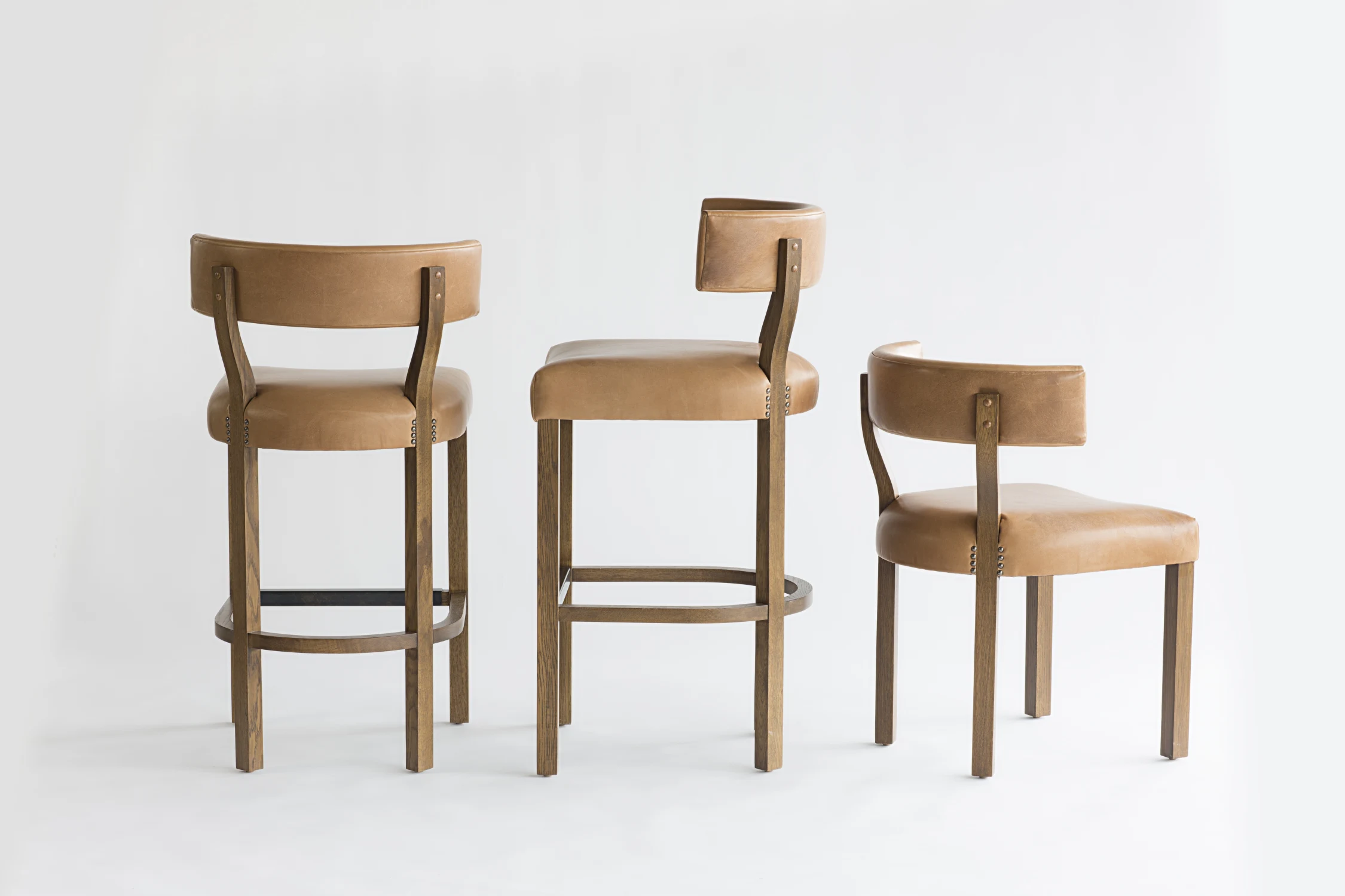 LEATHER, WOOD, DINING CHAIR, COUNTER STOOL, EXPOSED HARDWARE