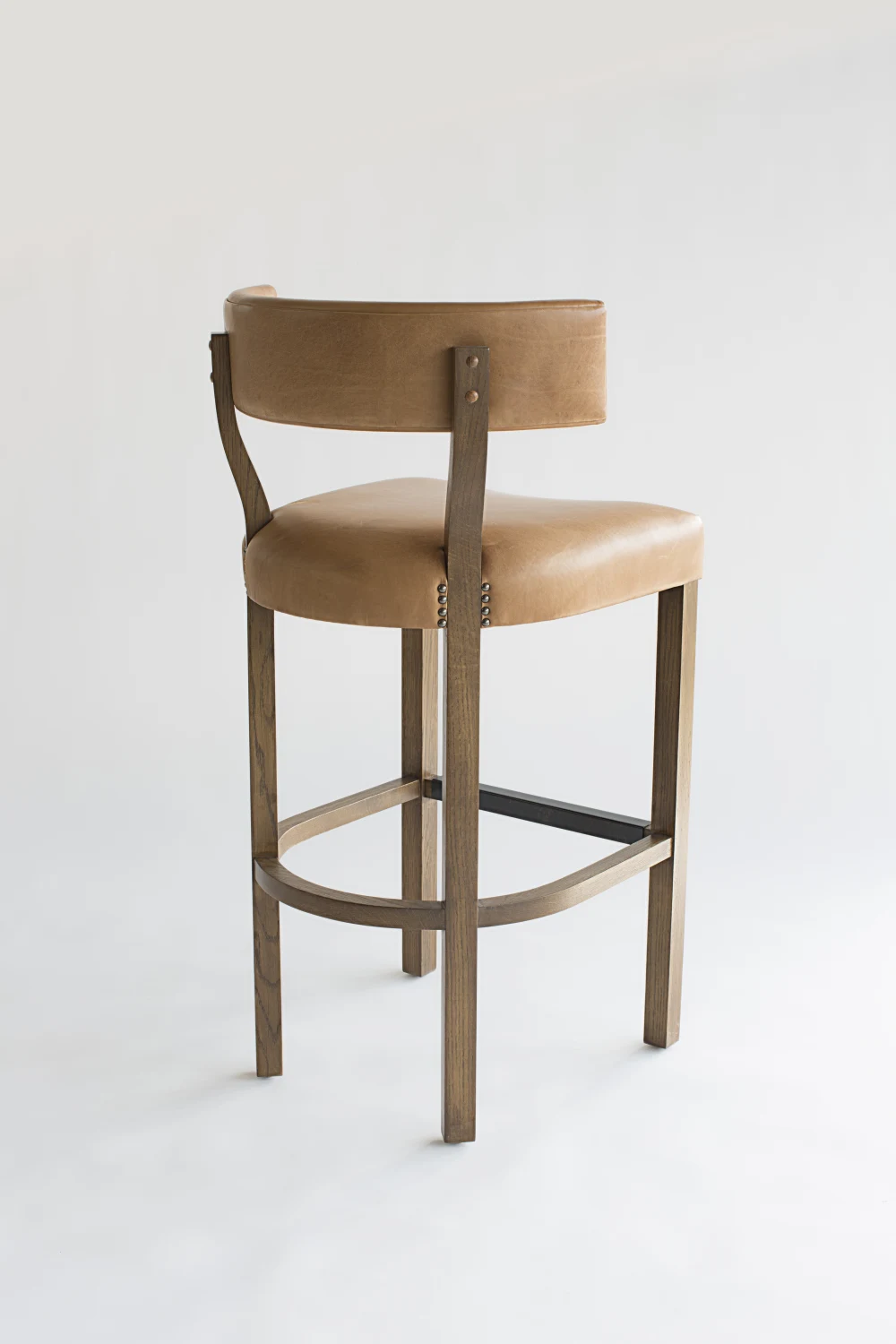 BARSTOOL, OVERALL, LEATHER, EXPOSED HARDWARE