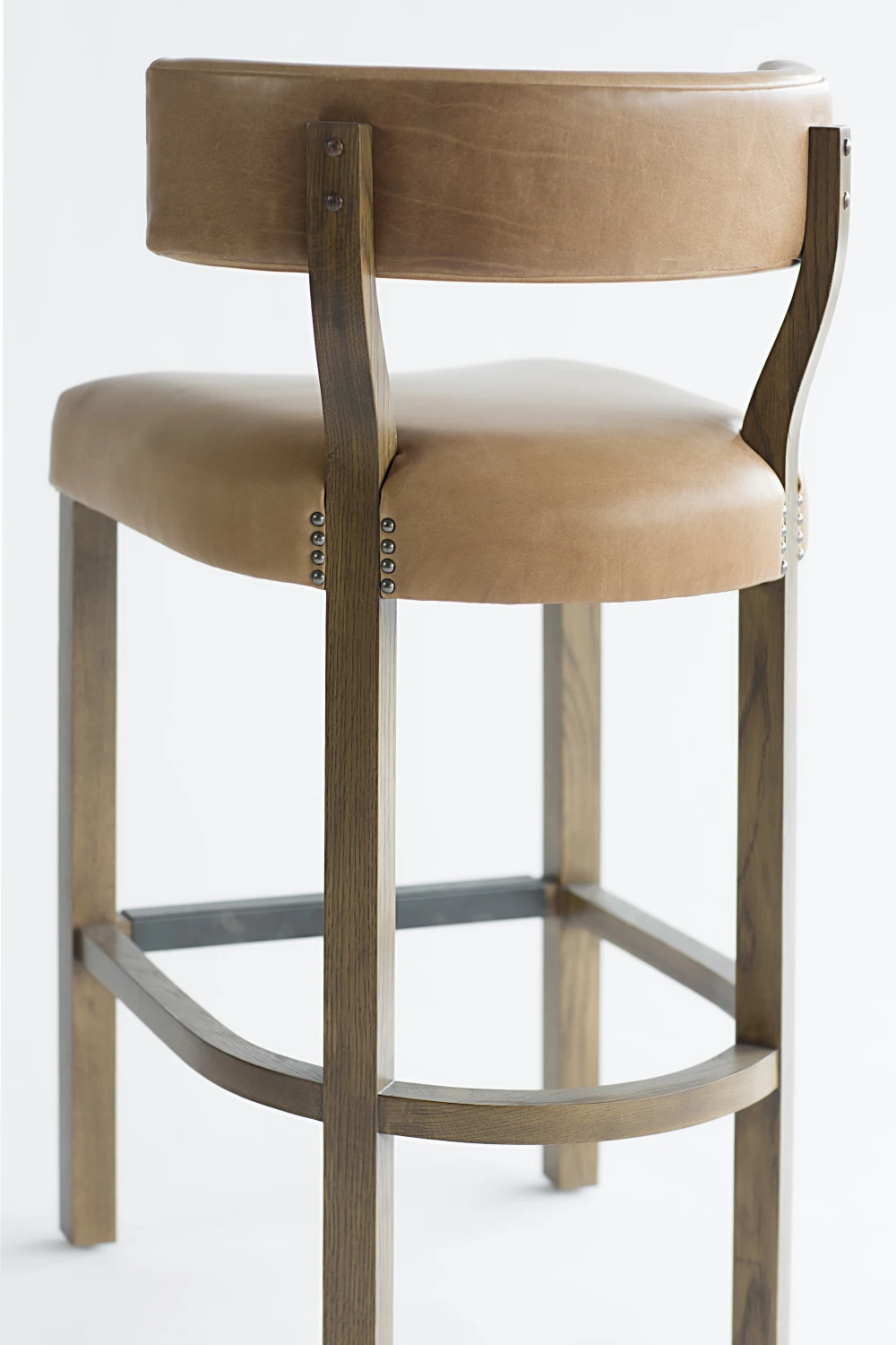 BARSTOOL, BACK, LEATHER, EXPOSED HARDWARE