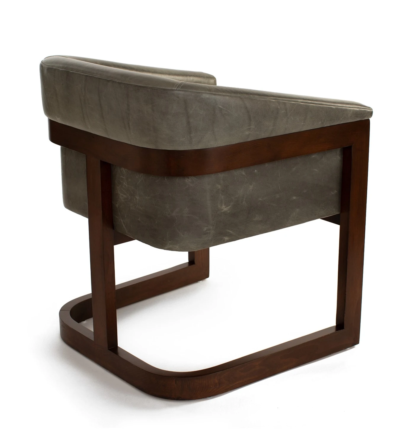 ARM CHAIR, DARK, BACK, WOOD, LEATHER, CURVED