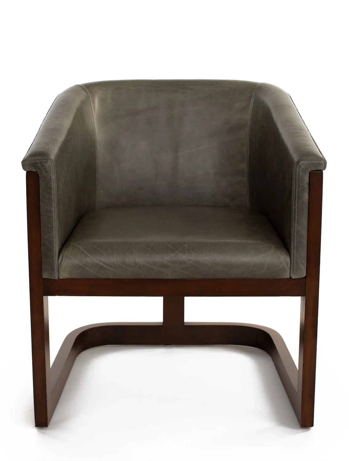 ARM CHAIR, DARK, FRONT, WOOD, LEATHER, CURVED