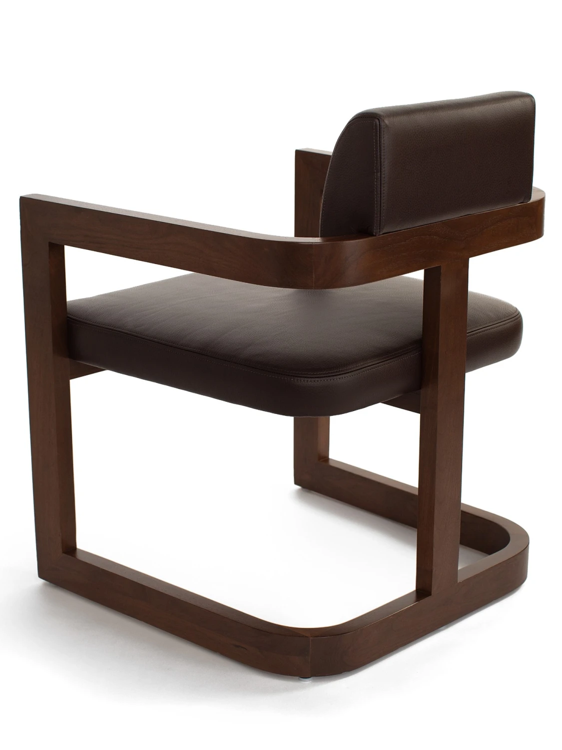 DINING CHAIR, DARK, BACK, WOOD, LEATHER, CURVED
